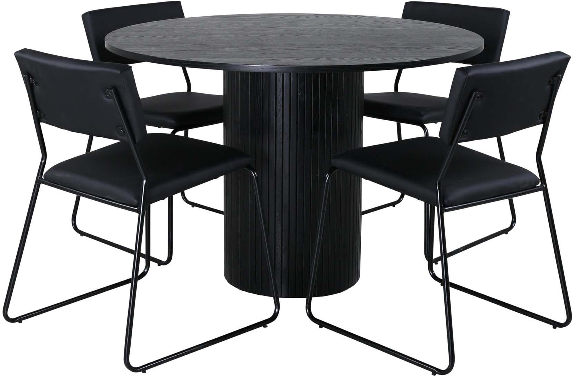 Bianca Esszimmerset + Kenth: Modernes Design mit schwarzer MDF-Tischplatte und bequemen Samtstühlen. Perfekt für gesellige Abende und stilvolle Essbereiche.