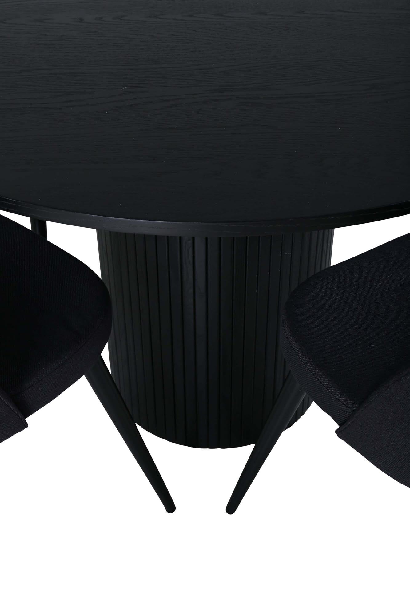 Elegantes Bianca Esszimmerset mit rundem Tisch (⌀110cm) und 4 stilvollen Velvet-Stühlen. Ideal für gesellige Runden und zeitlose Einrichtung.