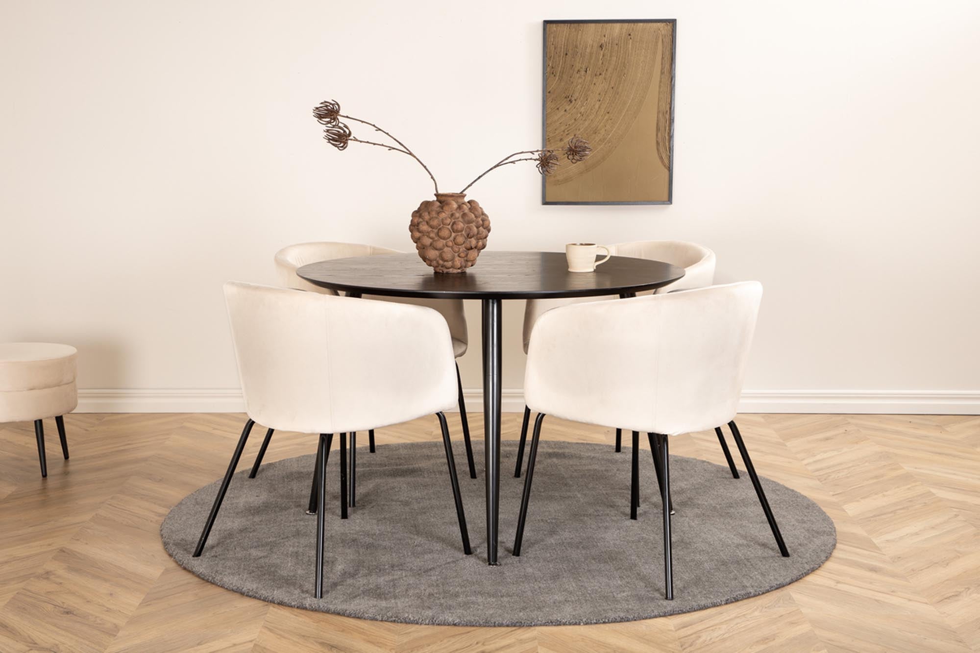 Dipp Esszimmerset + Berit ⌀115cm/4St. in Beige, Schwarz präsentiert im Onlineshop von KAQTU Design AG. Esszimmerset ist von Venture Home