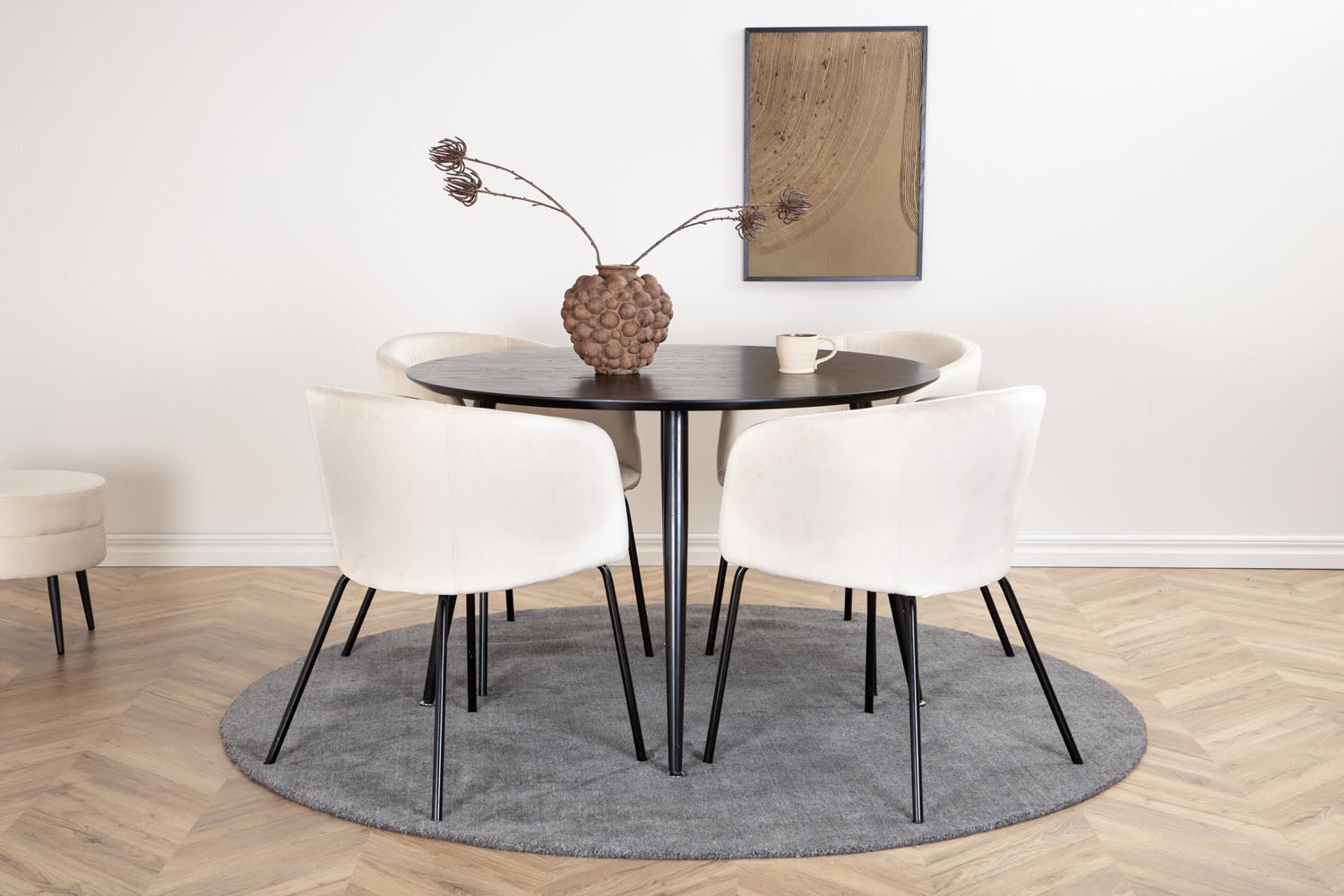 Dipp Esszimmerset + Berit ⌀115cm/4St. in Beige, Schwarz präsentiert im Onlineshop von KAQTU Design AG. Esszimmerset ist von Venture Home