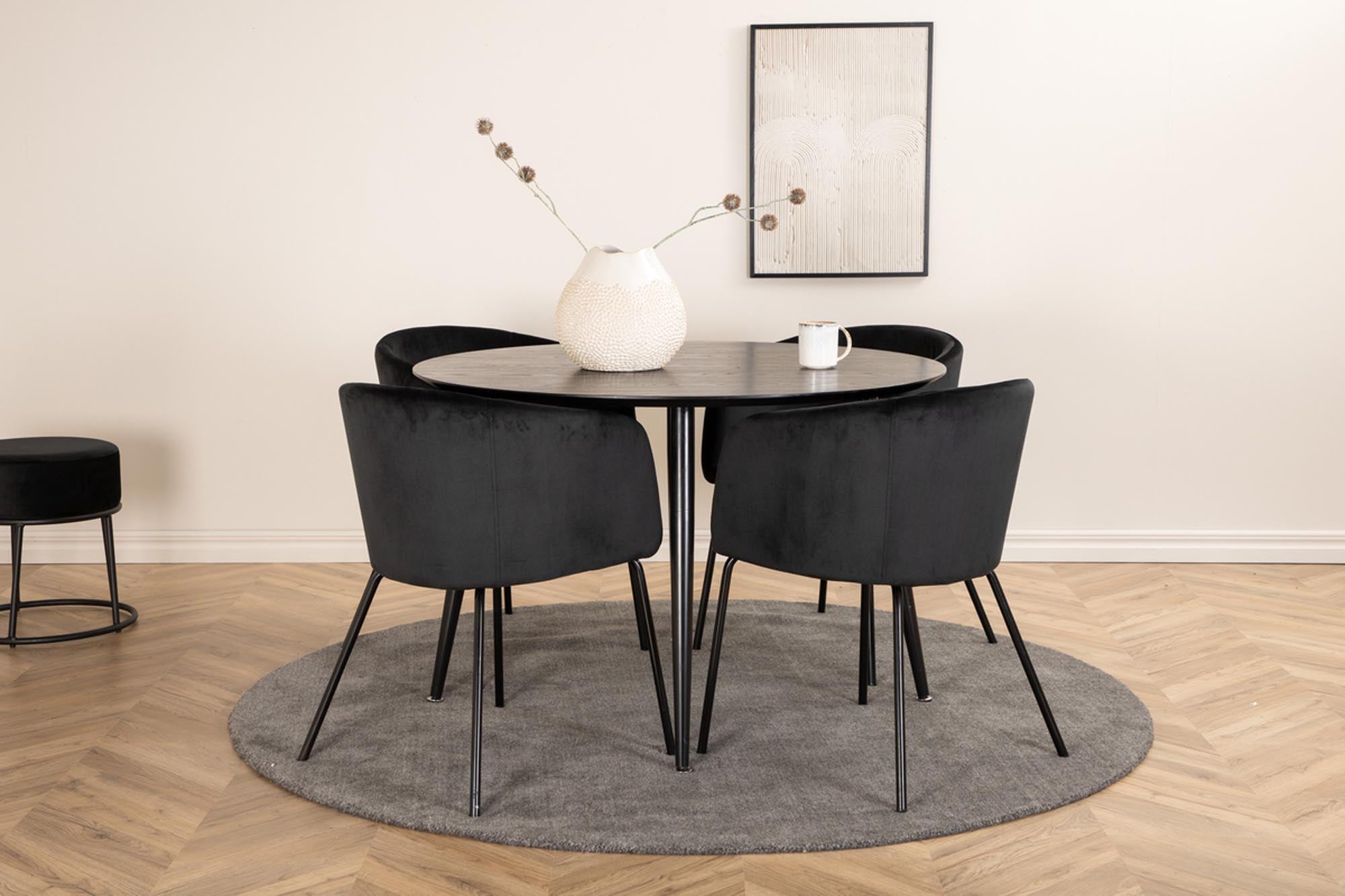 Dipp Esszimmerset + Berit ⌀115cm/4St. in Schwarz präsentiert im Onlineshop von KAQTU Design AG. Esszimmerset ist von Venture Home