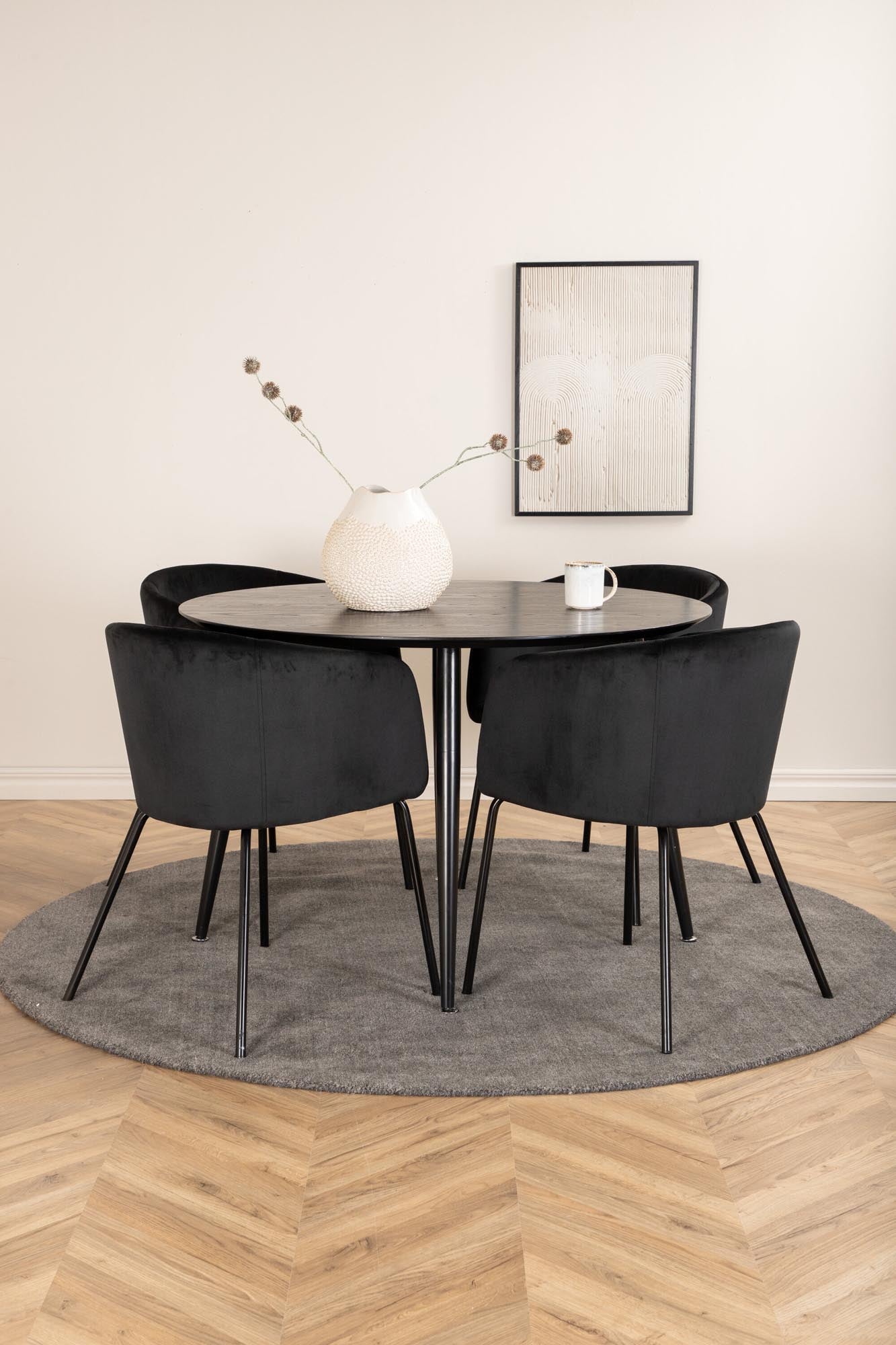Dipp Esszimmerset + Berit ⌀115cm/4St. in Schwarz präsentiert im Onlineshop von KAQTU Design AG. Esszimmerset ist von Venture Home