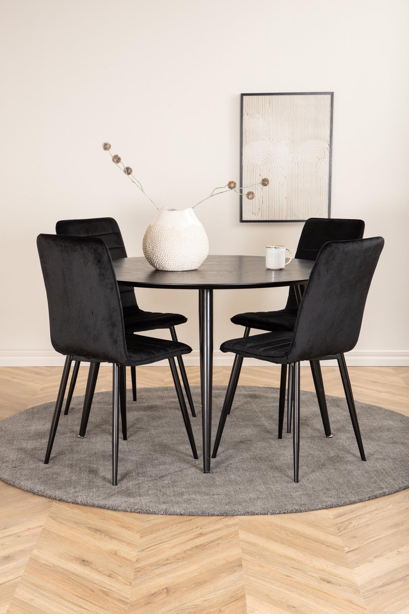 Dipp Esszimmerset + Windu ⌀115cm/4St. in Schwarz präsentiert im Onlineshop von KAQTU Design AG. Esszimmerset ist von Venture Home