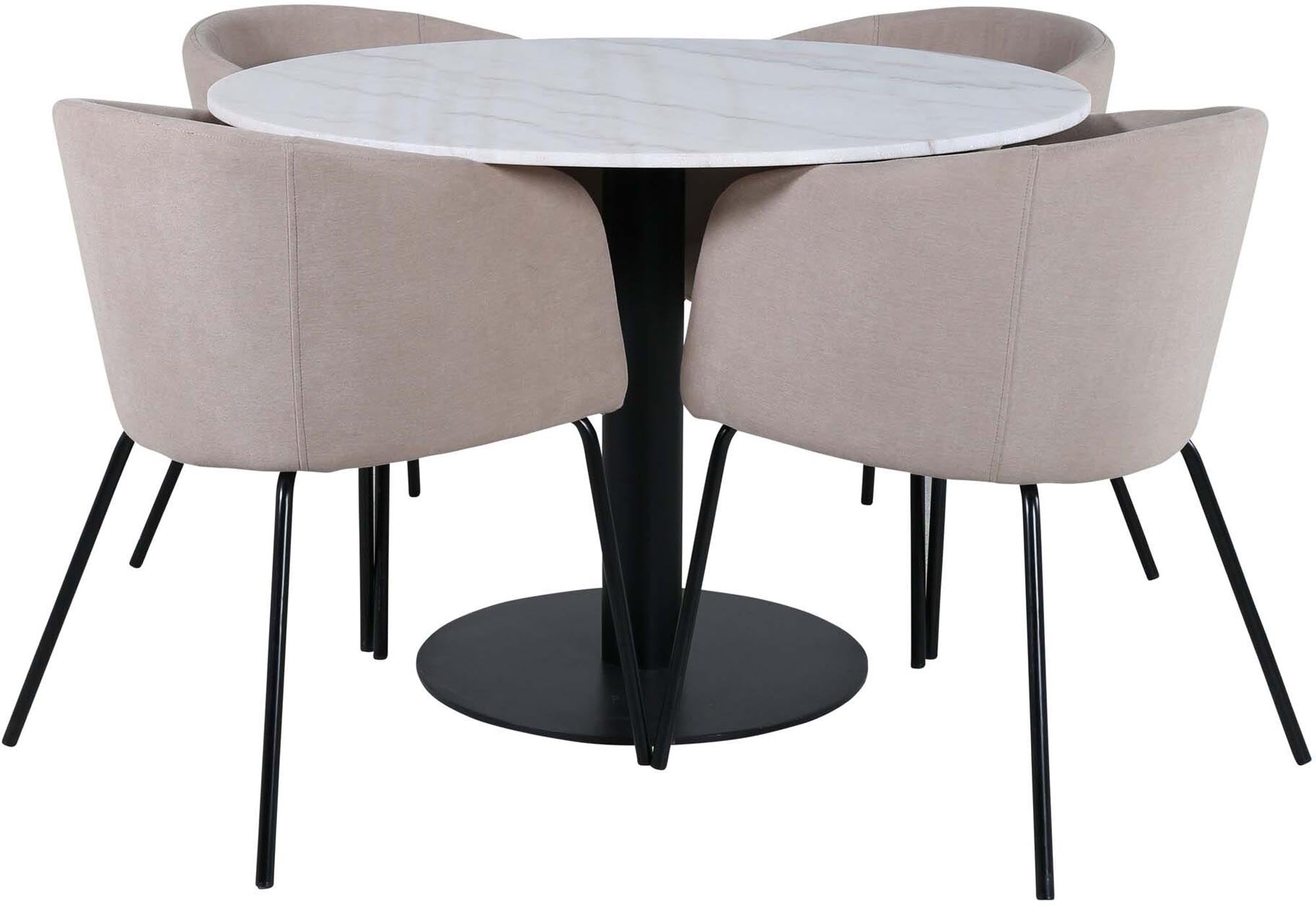 Estelle Esszimmerset + Berit ⌀106cm/4St. in Beige, Schwarz präsentiert im Onlineshop von KAQTU Design AG. Esszimmerset ist von Venture Home
