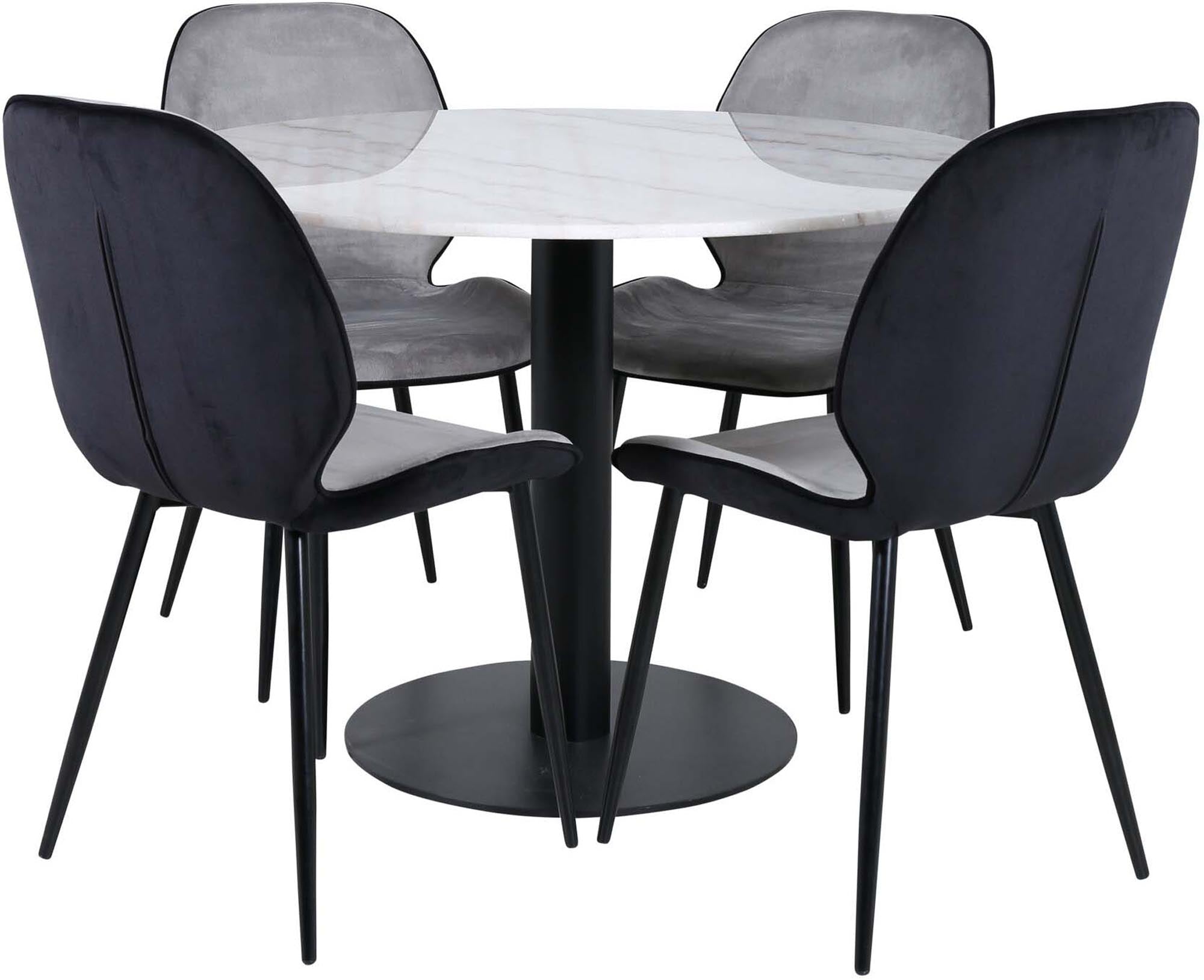 Estelle Esszimmerset + Emma ⌀106cm/4St. in Schwarz, Hellgrau präsentiert im Onlineshop von KAQTU Design AG. Esszimmerset ist von Venture Home