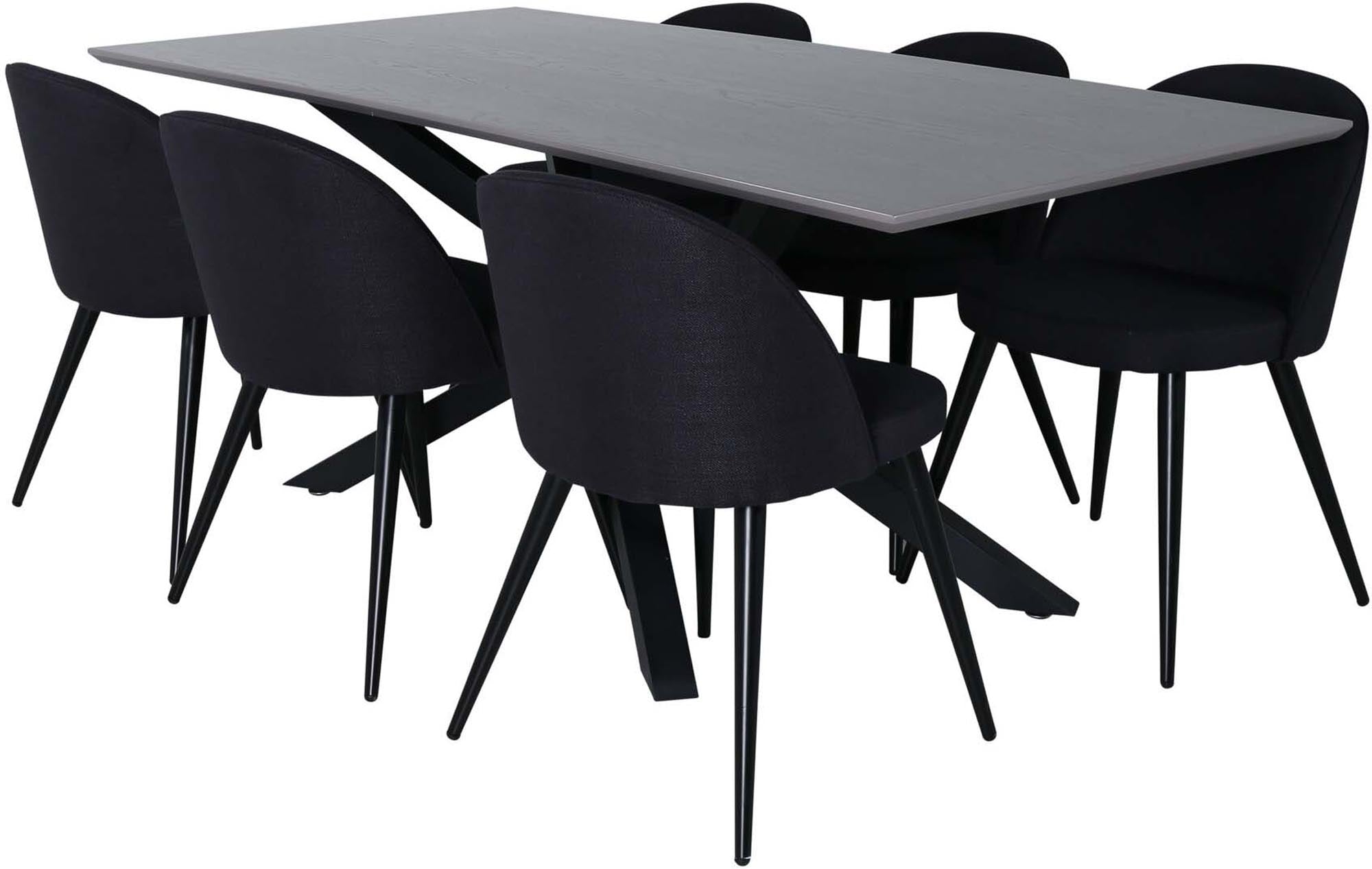 Piazza Esszimmerset + Velvet 180cm/6St. in Grau / Schwarz präsentiert im Onlineshop von KAQTU Design AG. Esszimmerset ist von Venture Home