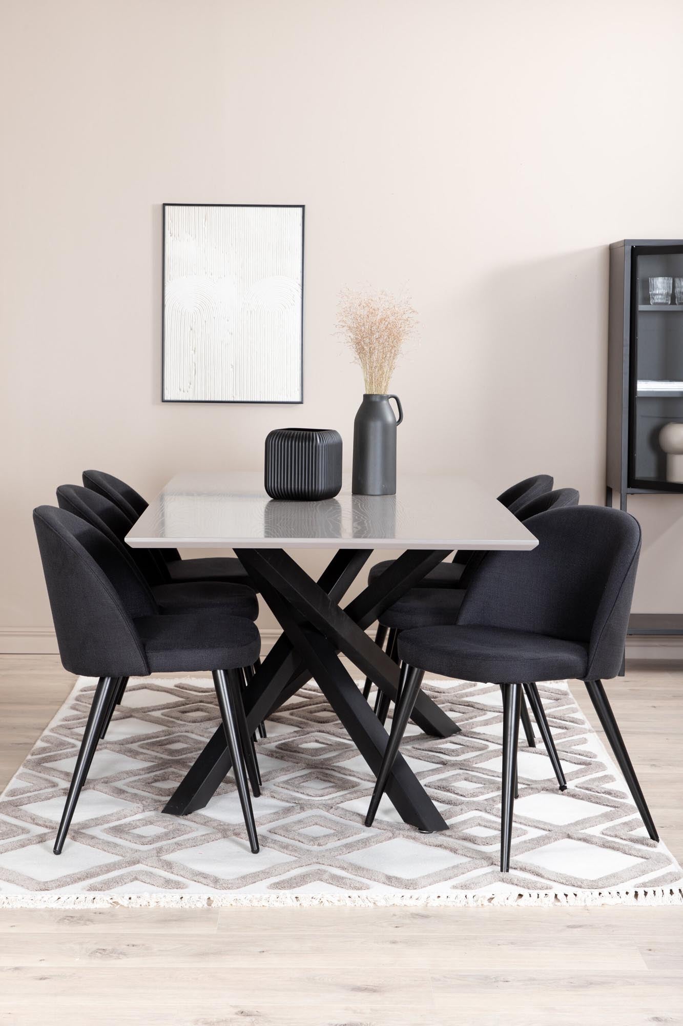 Piazza Esszimmerset + Velvet 180cm/6St. in Grau / Schwarz präsentiert im Onlineshop von KAQTU Design AG. Esszimmerset ist von Venture Home