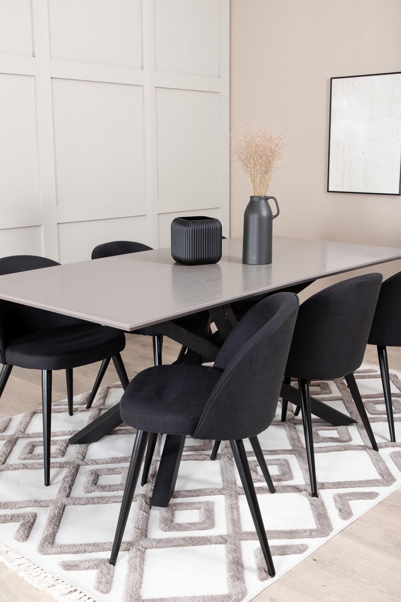Piazza Esszimmerset + Velvet 180cm/6St. in Grau / Schwarz präsentiert im Onlineshop von KAQTU Design AG. Esszimmerset ist von Venture Home