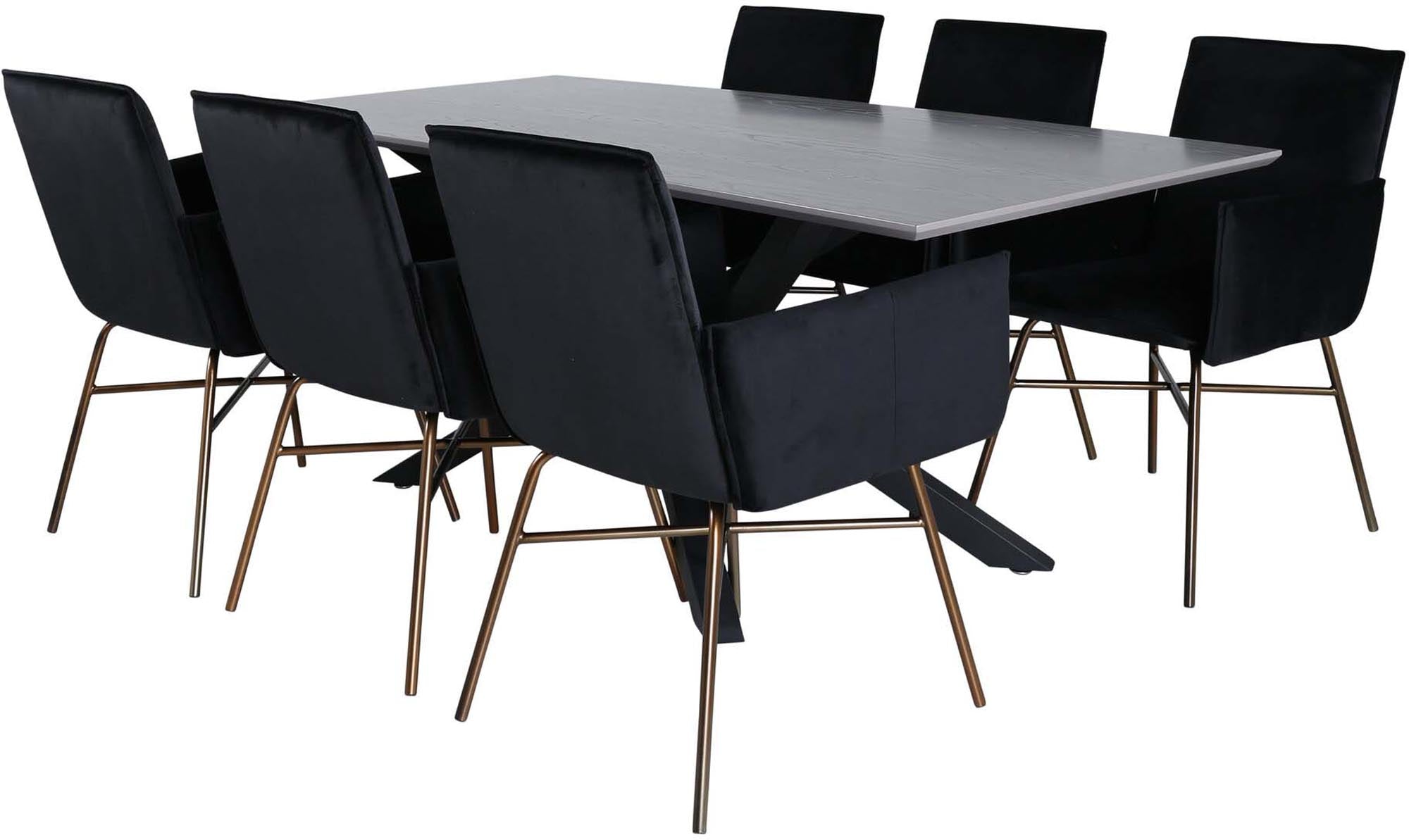 Piazza Esszimmerset + Petra 180cm/6St. in Grau / Schwarz / Kupfer präsentiert im Onlineshop von KAQTU Design AG. Esszimmerset ist von Venture Home