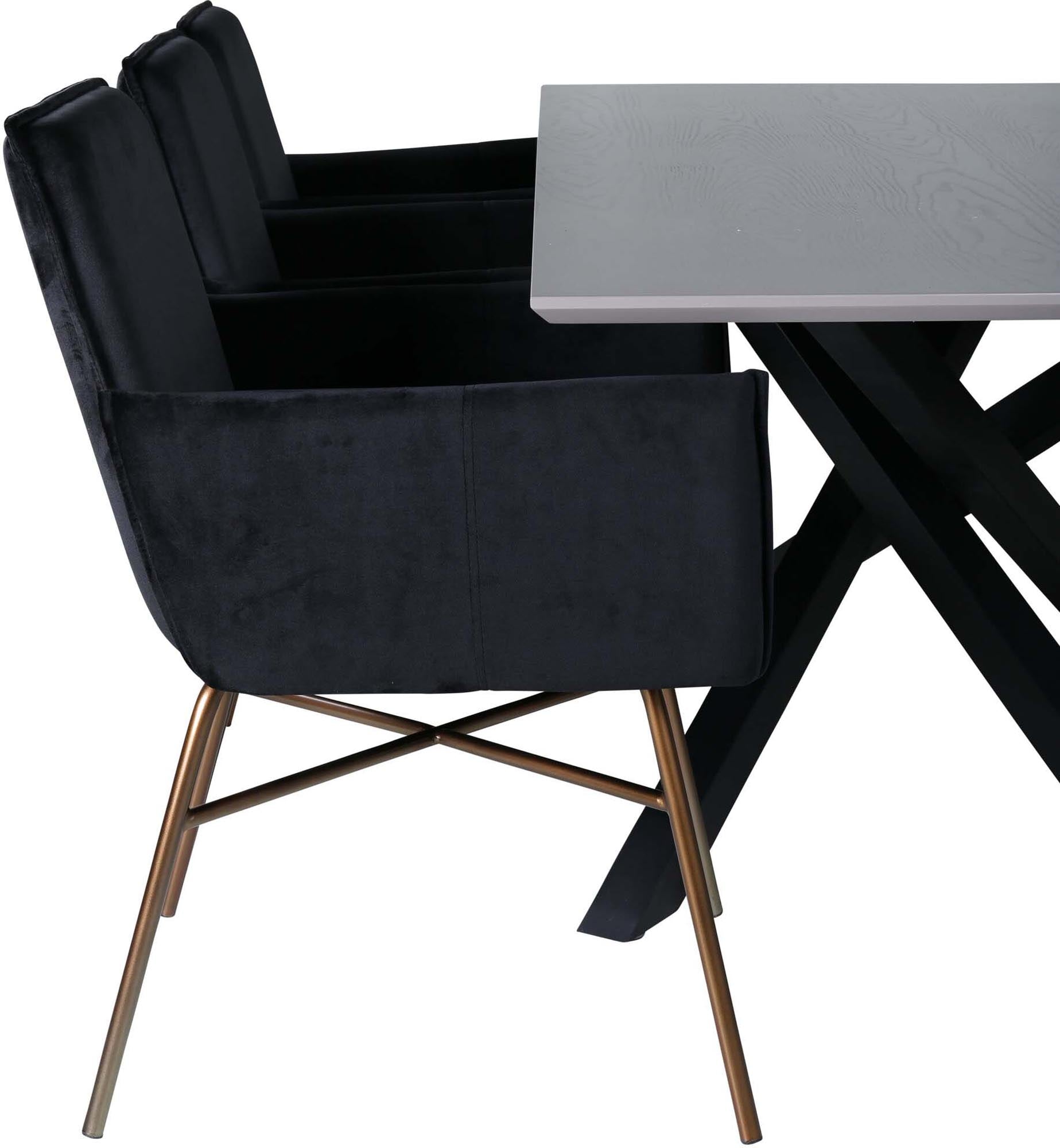 Piazza Esszimmerset + Petra 180cm/6St. in Grau / Schwarz / Kupfer präsentiert im Onlineshop von KAQTU Design AG. Esszimmerset ist von Venture Home