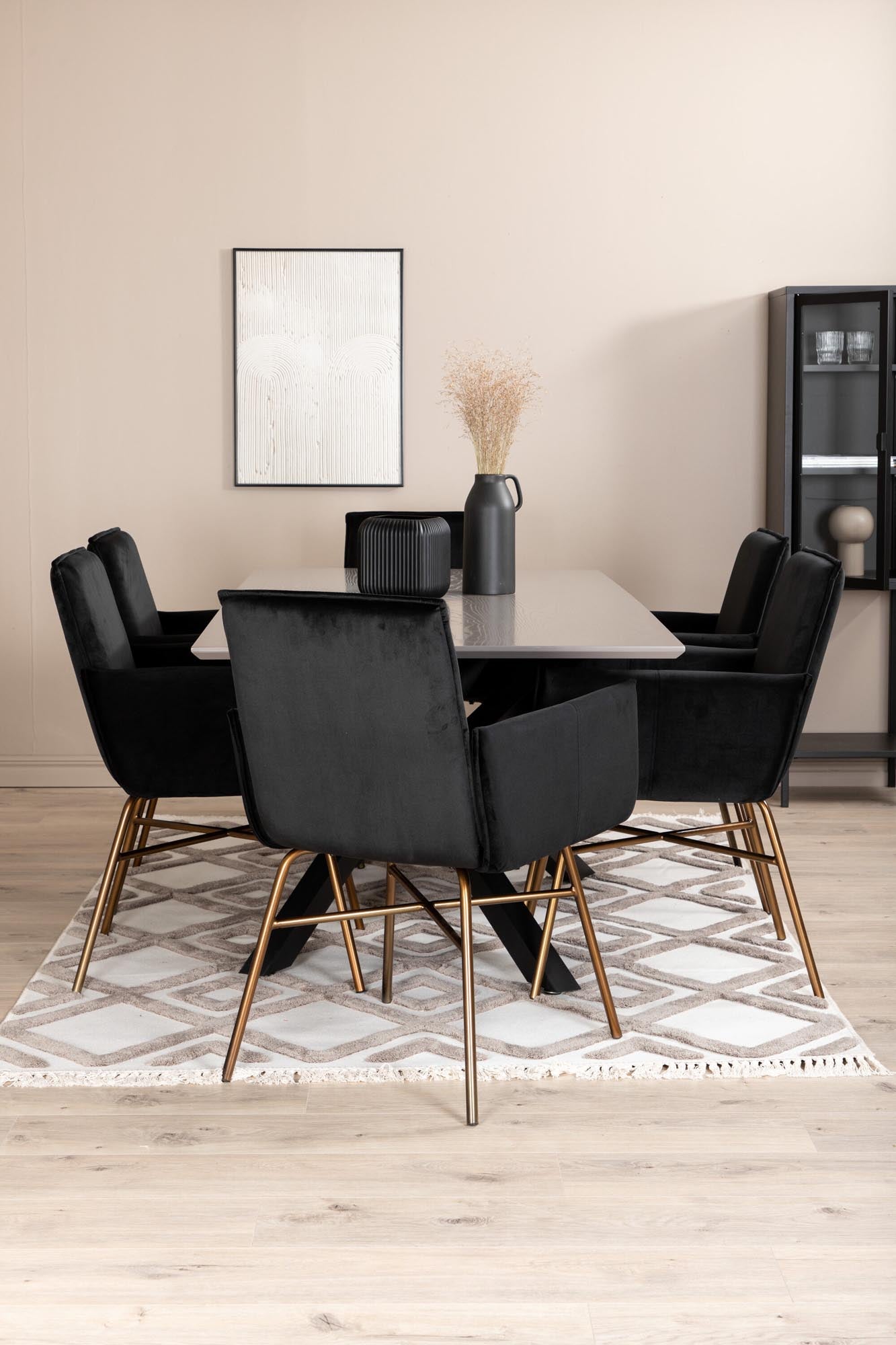 Piazza Esszimmerset + Petra 180cm/6St. in Grau / Schwarz / Kupfer präsentiert im Onlineshop von KAQTU Design AG. Esszimmerset ist von Venture Home