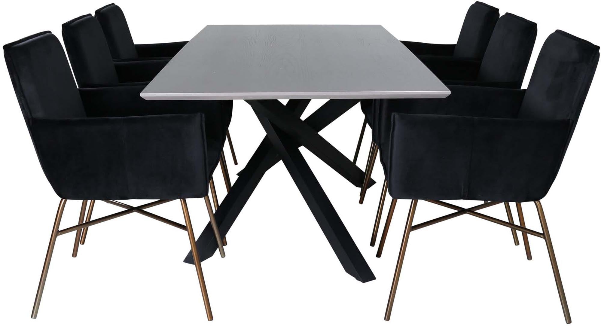 Piazza Esszimmerset + Petra 180cm/6St. in Grau / Schwarz / Kupfer präsentiert im Onlineshop von KAQTU Design AG. Esszimmerset ist von Venture Home