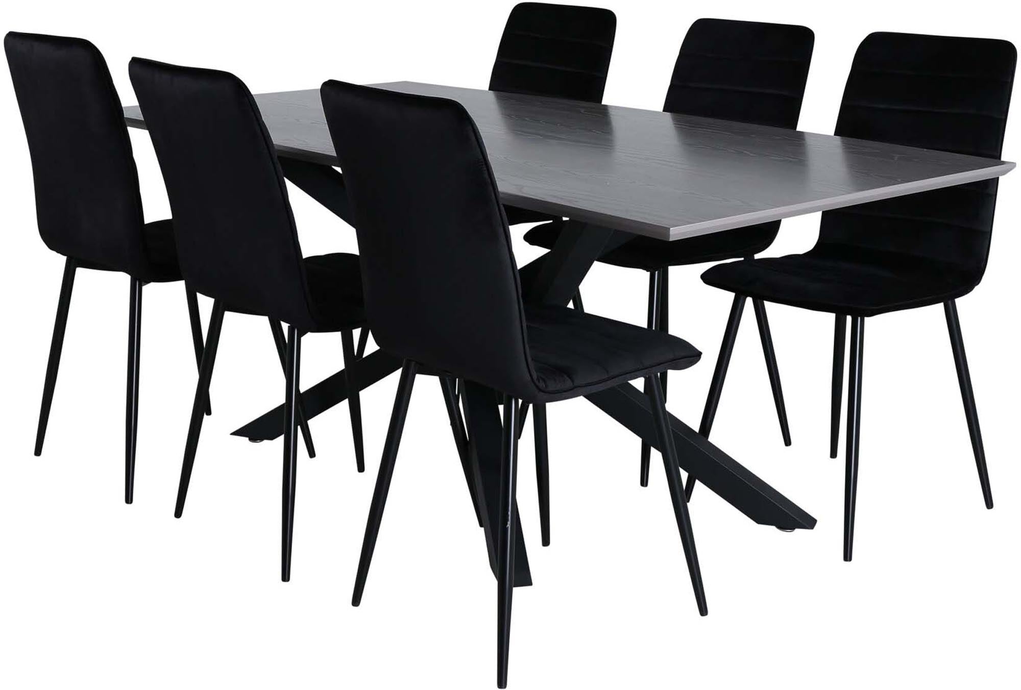 Piazza Esszimmerset + Windu 180cm/6St. in Grau / Schwarz präsentiert im Onlineshop von KAQTU Design AG. Esszimmerset ist von Venture Home