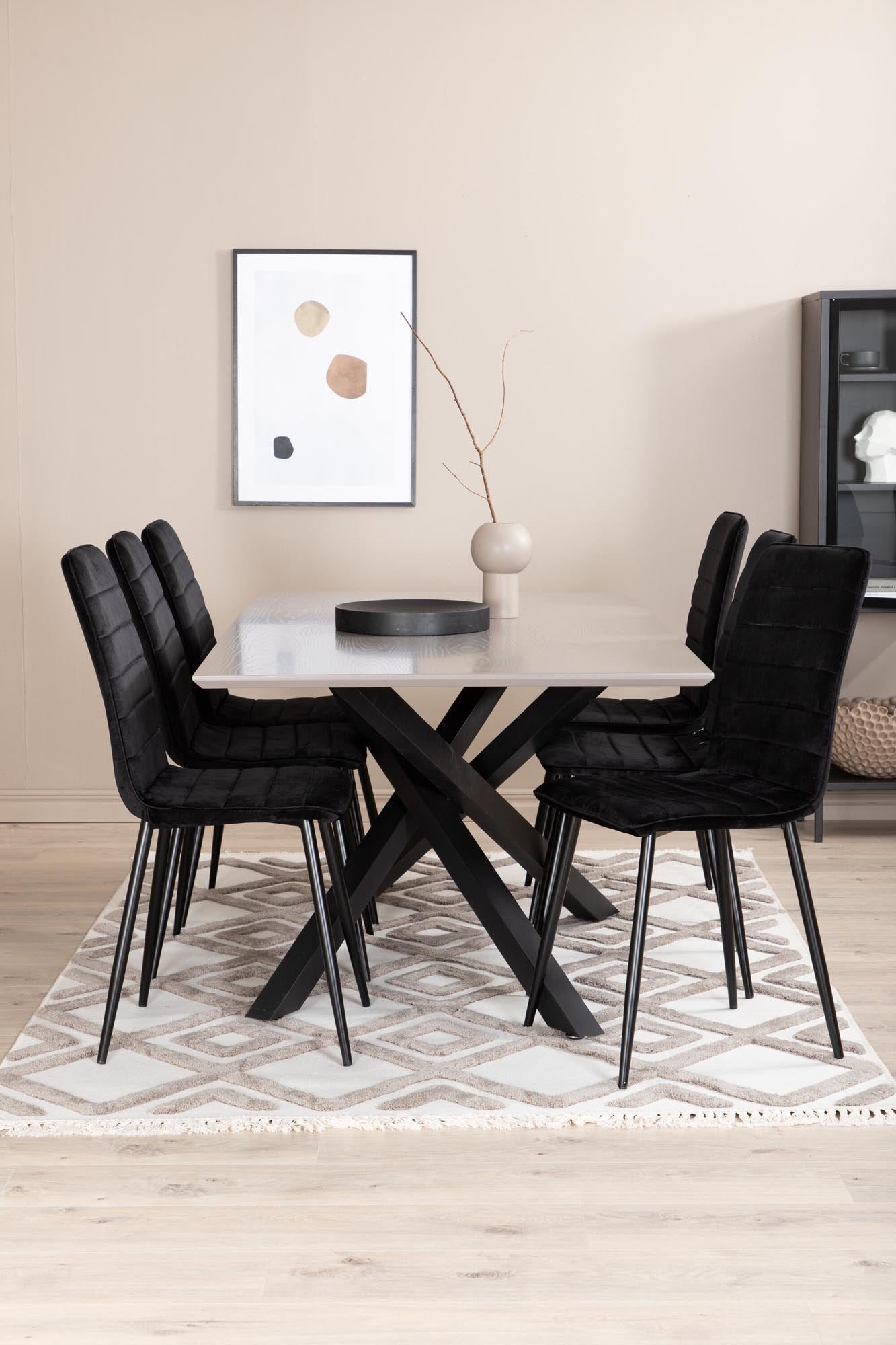 Piazza Esszimmerset + Windu 180cm/6St. in Grau / Schwarz präsentiert im Onlineshop von KAQTU Design AG. Esszimmerset ist von Venture Home