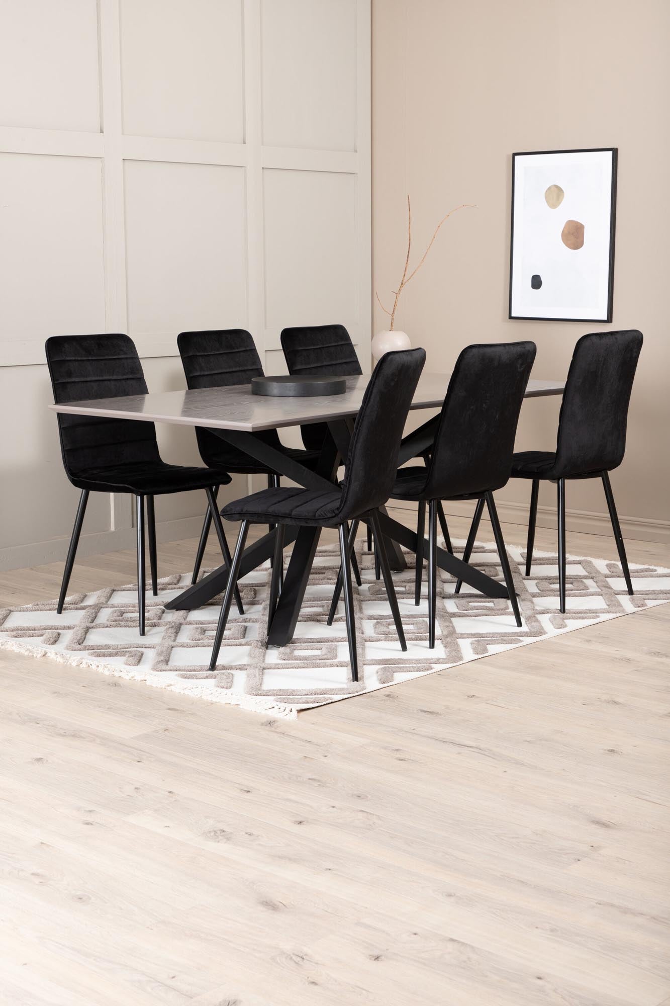 Piazza Esszimmerset + Windu 180cm/6St. in Grau / Schwarz präsentiert im Onlineshop von KAQTU Design AG. Esszimmerset ist von Venture Home