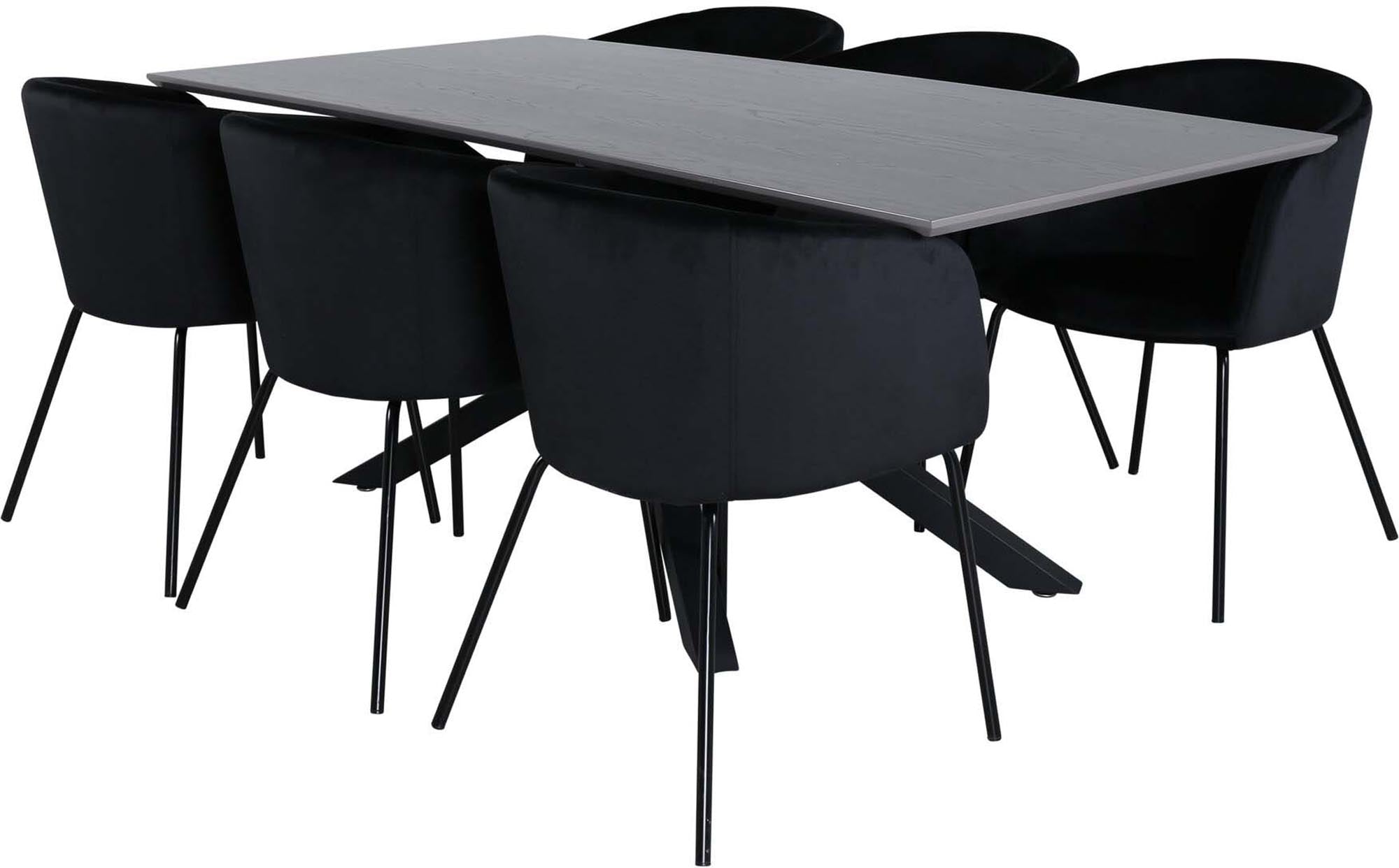 Piazza Esszimmerset + Berit 180cm/6St. in Grau / Schwarz präsentiert im Onlineshop von KAQTU Design AG. Esszimmerset ist von Venture Home