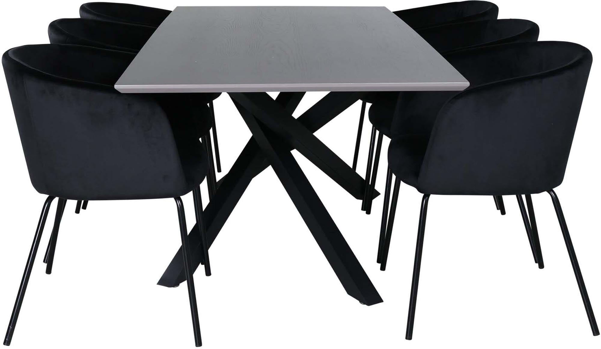Piazza Esszimmerset + Berit 180cm/6St. in Grau / Schwarz präsentiert im Onlineshop von KAQTU Design AG. Esszimmerset ist von Venture Home