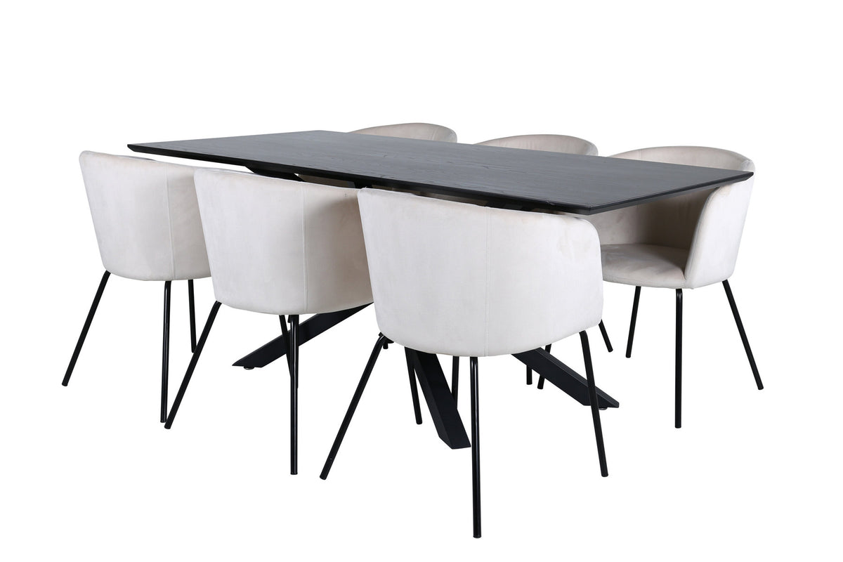 Piazza Esszimmerset + Berit 180cm/6St. in Beige, Schwarz präsentiert im Onlineshop von KAQTU Design AG. Esszimmerset ist von Venture Home