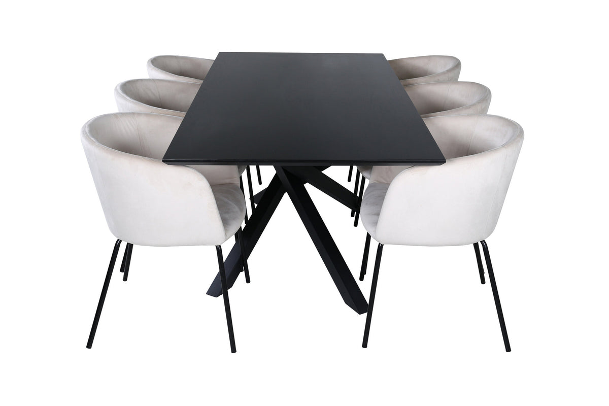 Piazza Esszimmerset + Berit 180cm/6St. in Beige, Schwarz präsentiert im Onlineshop von KAQTU Design AG. Esszimmerset ist von Venture Home
