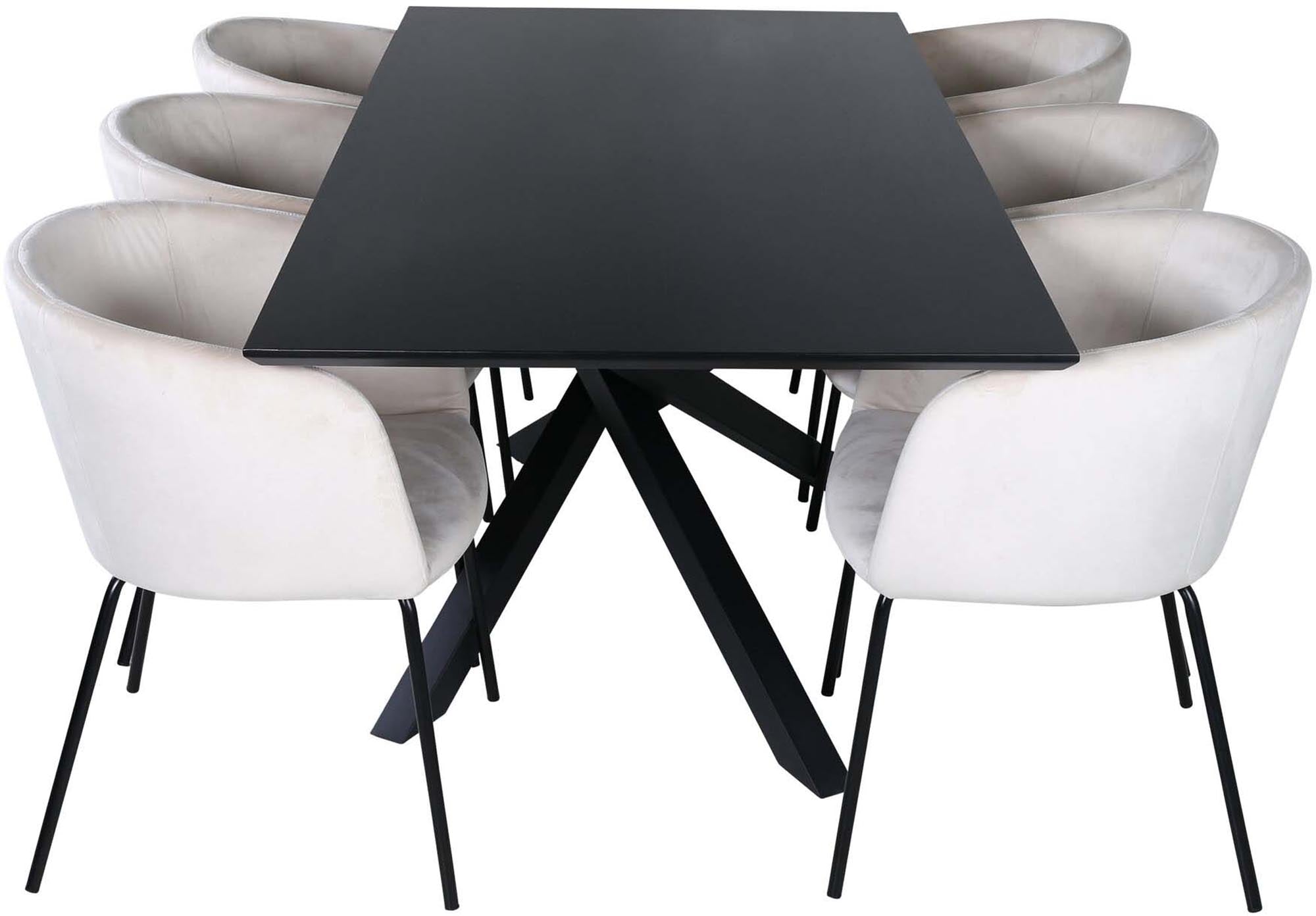 Piazza Esszimmerset + Berit 180cm/6St. in Beige, Schwarz präsentiert im Onlineshop von KAQTU Design AG. Esszimmerset ist von Venture Home