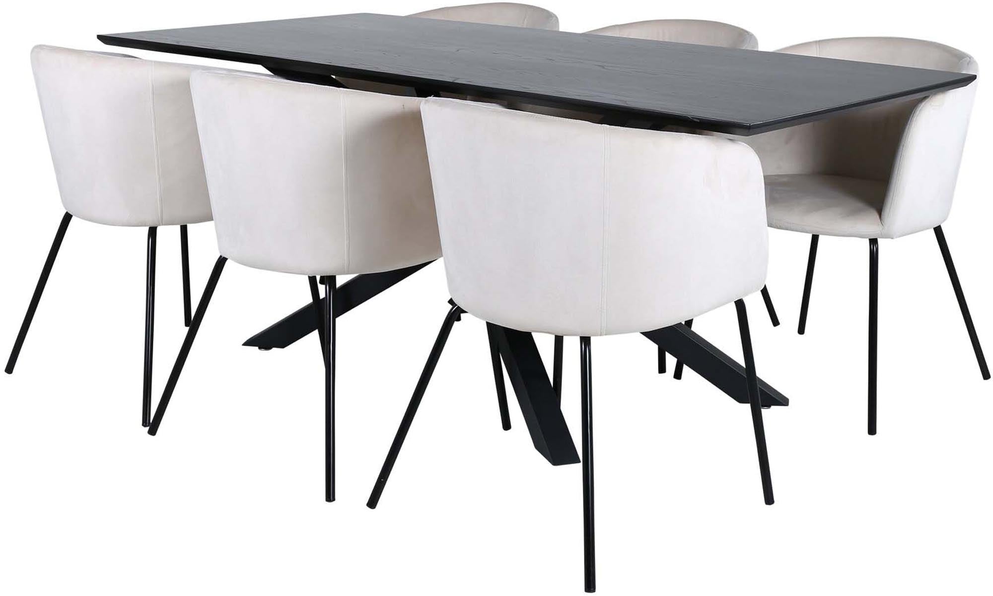 Piazza Esszimmerset + Berit 180cm/6St. in Beige, Schwarz präsentiert im Onlineshop von KAQTU Design AG. Esszimmerset ist von Venture Home