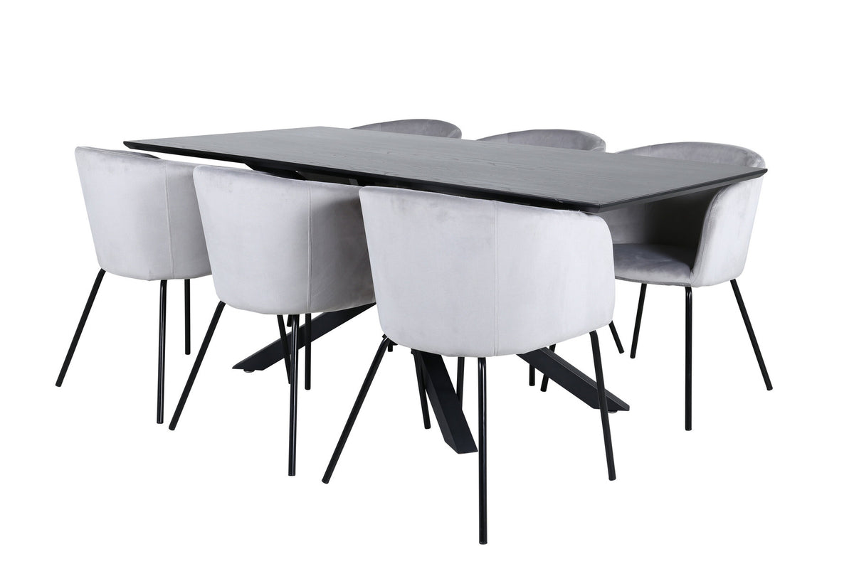 Piazza Esszimmerset + Berit 180cm/6St. in Schwarz / Hellgrau präsentiert im Onlineshop von KAQTU Design AG. Esszimmerset ist von Venture Home