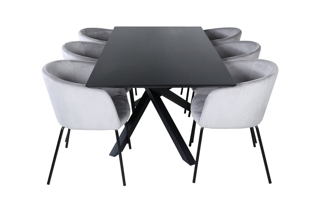 Piazza Esszimmerset + Berit 180cm/6St. in Schwarz / Hellgrau präsentiert im Onlineshop von KAQTU Design AG. Esszimmerset ist von Venture Home
