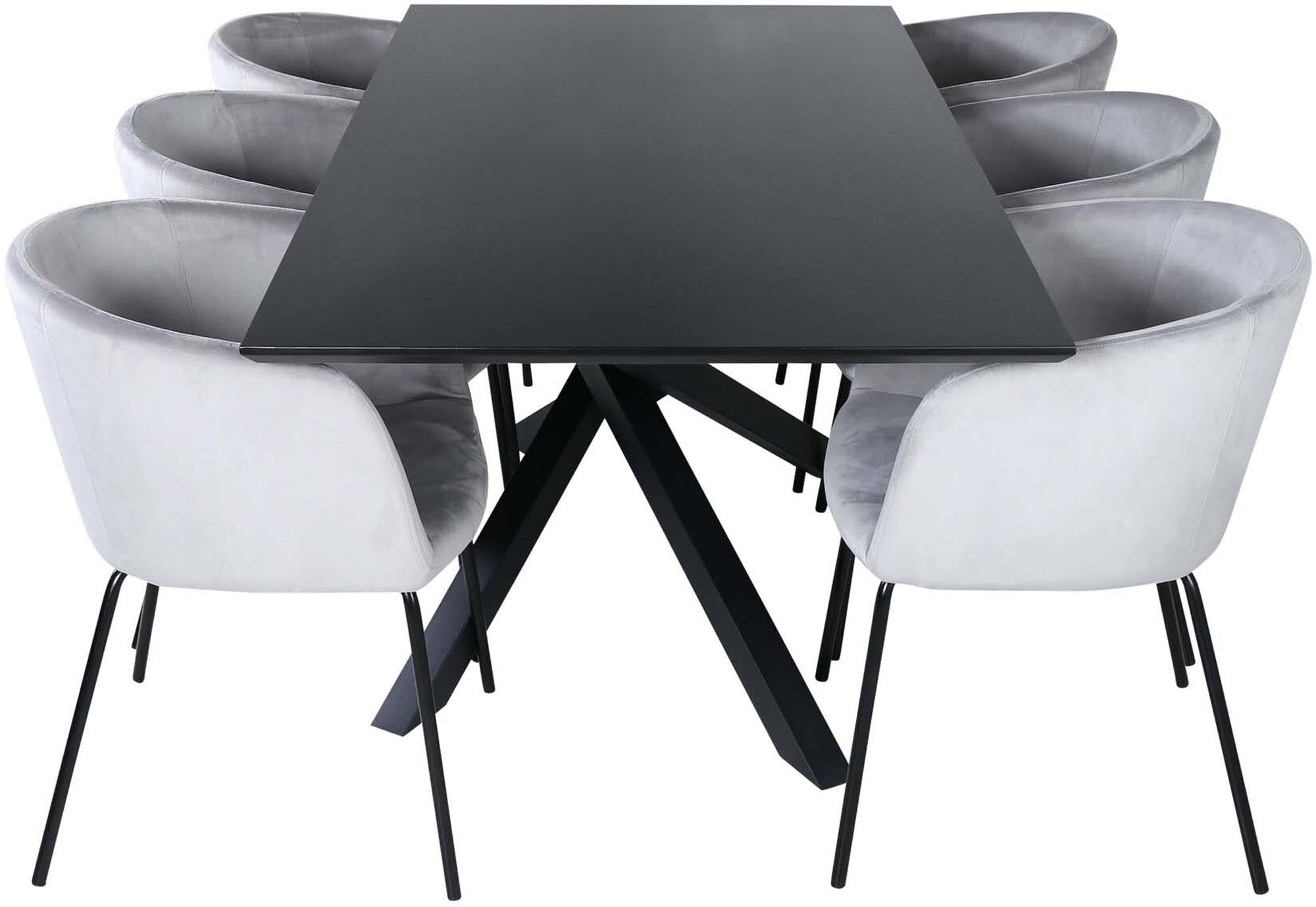 Piazza Esszimmerset + Berit 180cm/6St. in Schwarz / Hellgrau präsentiert im Onlineshop von KAQTU Design AG. Esszimmerset ist von Venture Home