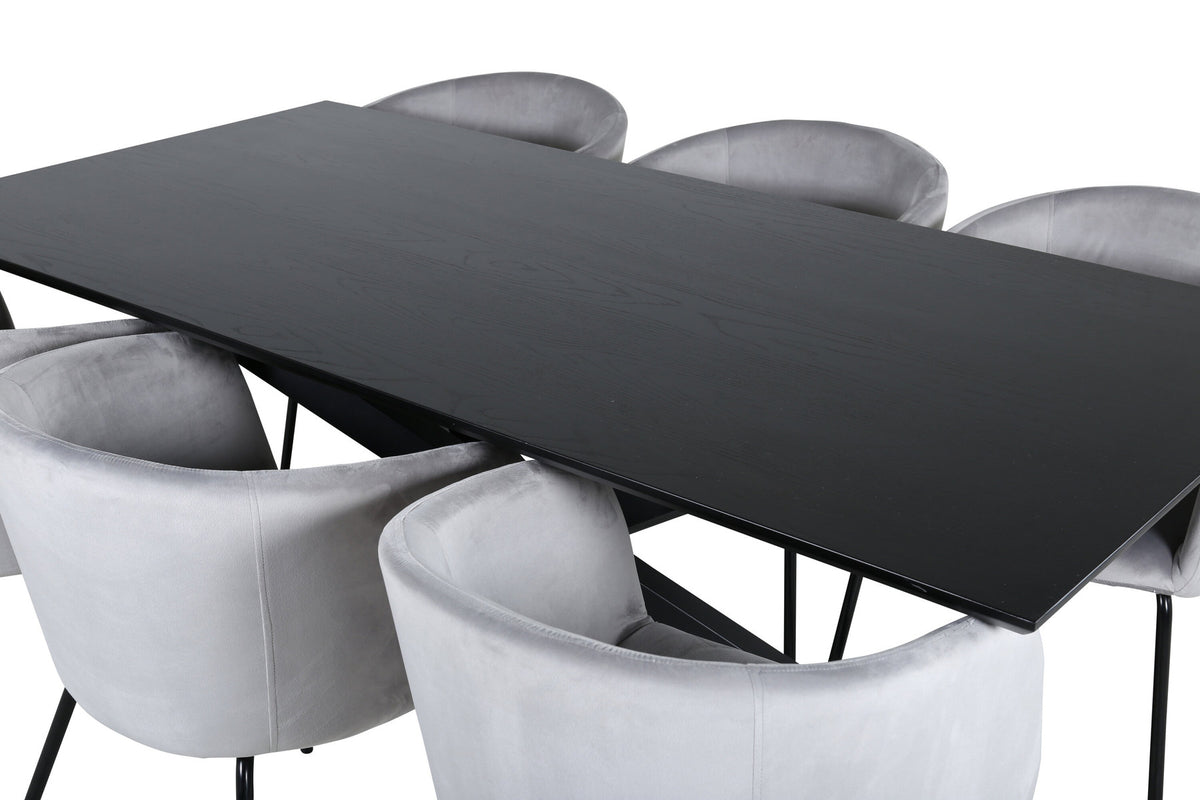 Piazza Esszimmerset + Berit 180cm/6St. in Schwarz / Hellgrau präsentiert im Onlineshop von KAQTU Design AG. Esszimmerset ist von Venture Home