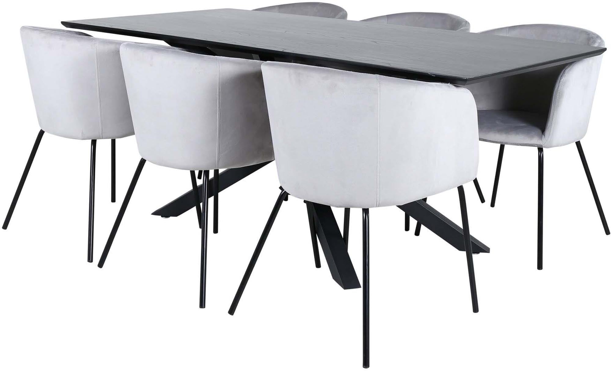 Piazza Esszimmerset + Berit 180cm/6St. in Schwarz / Hellgrau präsentiert im Onlineshop von KAQTU Design AG. Esszimmerset ist von Venture Home