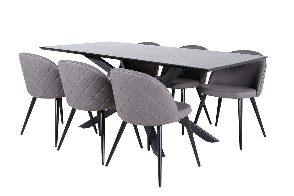 Piazza Esszimmerset + Velvet 180cm/6St. in Schwarz / Grau präsentiert im Onlineshop von KAQTU Design AG. Esszimmerset ist von Venture Home