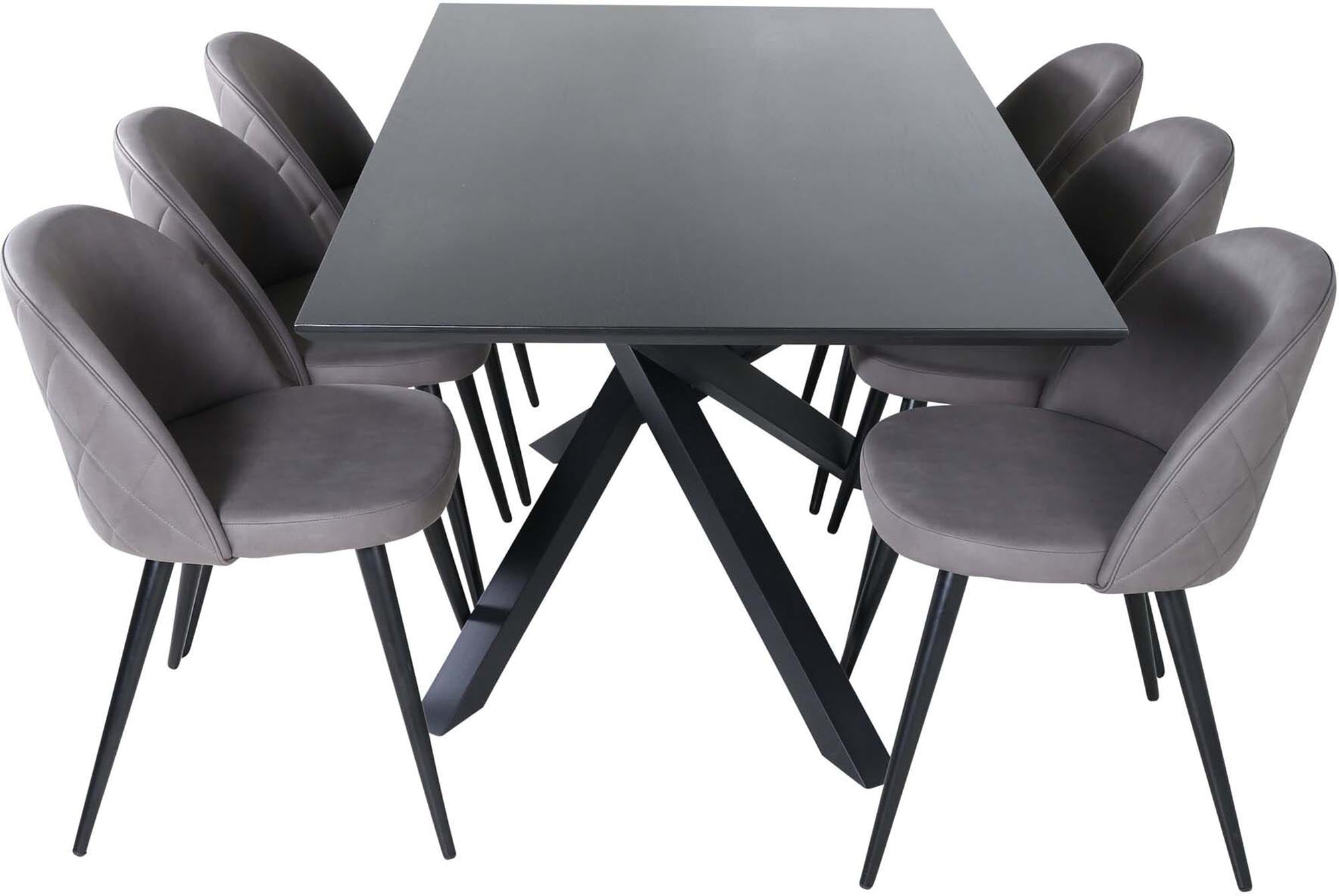 Piazza Esszimmerset + Velvet 180cm/6St. in Schwarz / Grau präsentiert im Onlineshop von KAQTU Design AG. Esszimmerset ist von Venture Home