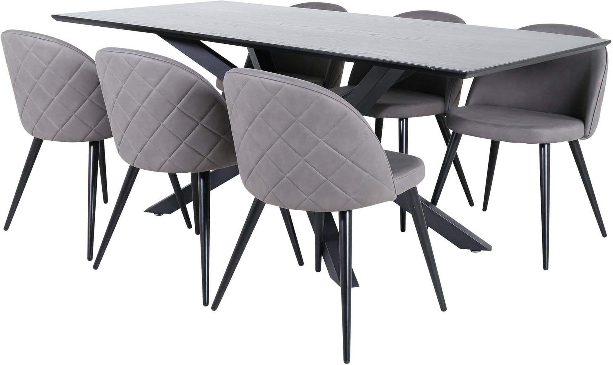 Piazza Esszimmerset + Velvet 180cm/6St. in Schwarz / Grau präsentiert im Onlineshop von KAQTU Design AG. Esszimmerset ist von Venture Home