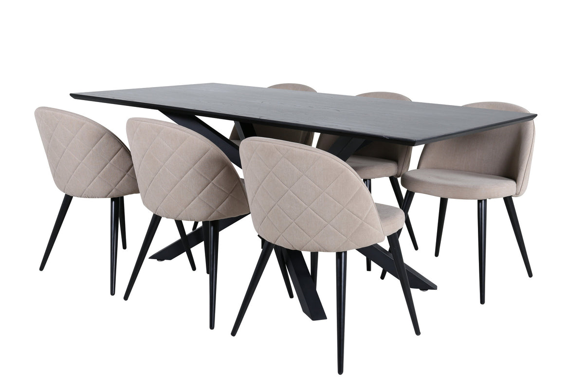 Piazza Esszimmerset + Velvet 180cm/6St. in Schwarz / dunkles Beige präsentiert im Onlineshop von KAQTU Design AG. Esszimmerset ist von Venture Home