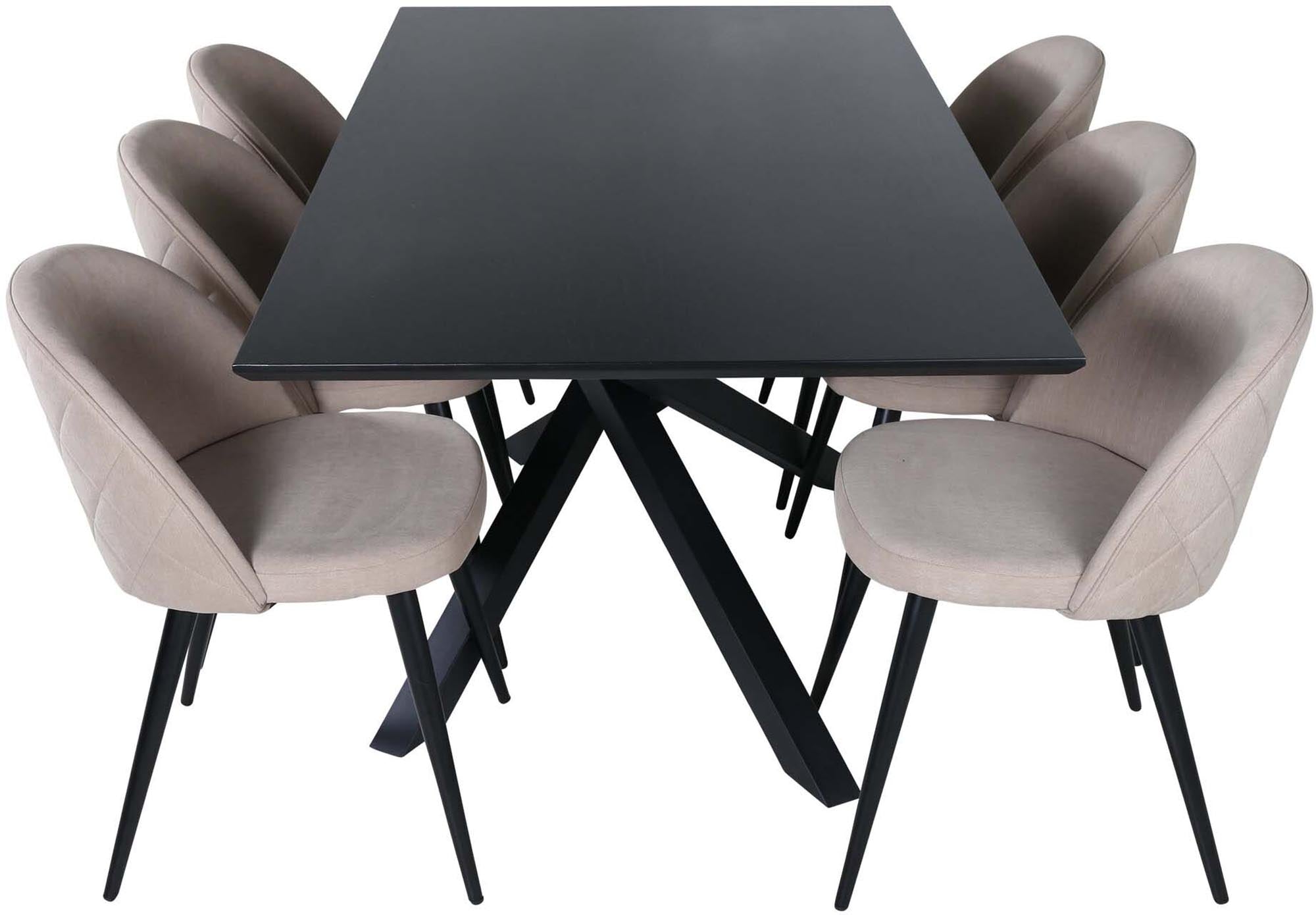 Piazza Esszimmerset + Velvet 180cm/6St. in Schwarz / dunkles Beige präsentiert im Onlineshop von KAQTU Design AG. Esszimmerset ist von Venture Home