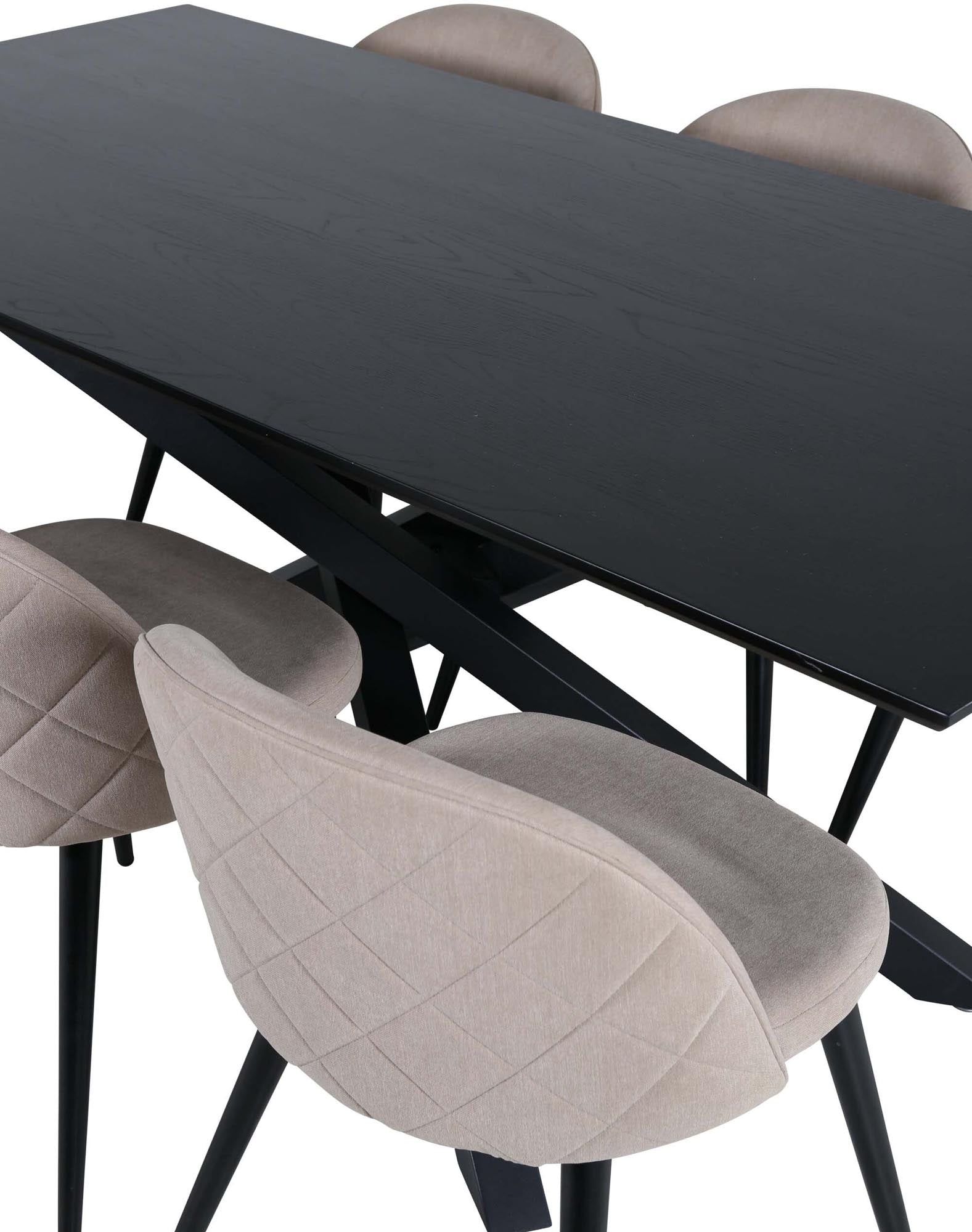 Piazza Esszimmerset + Velvet 180cm/6St. in Schwarz / dunkles Beige präsentiert im Onlineshop von KAQTU Design AG. Esszimmerset ist von Venture Home