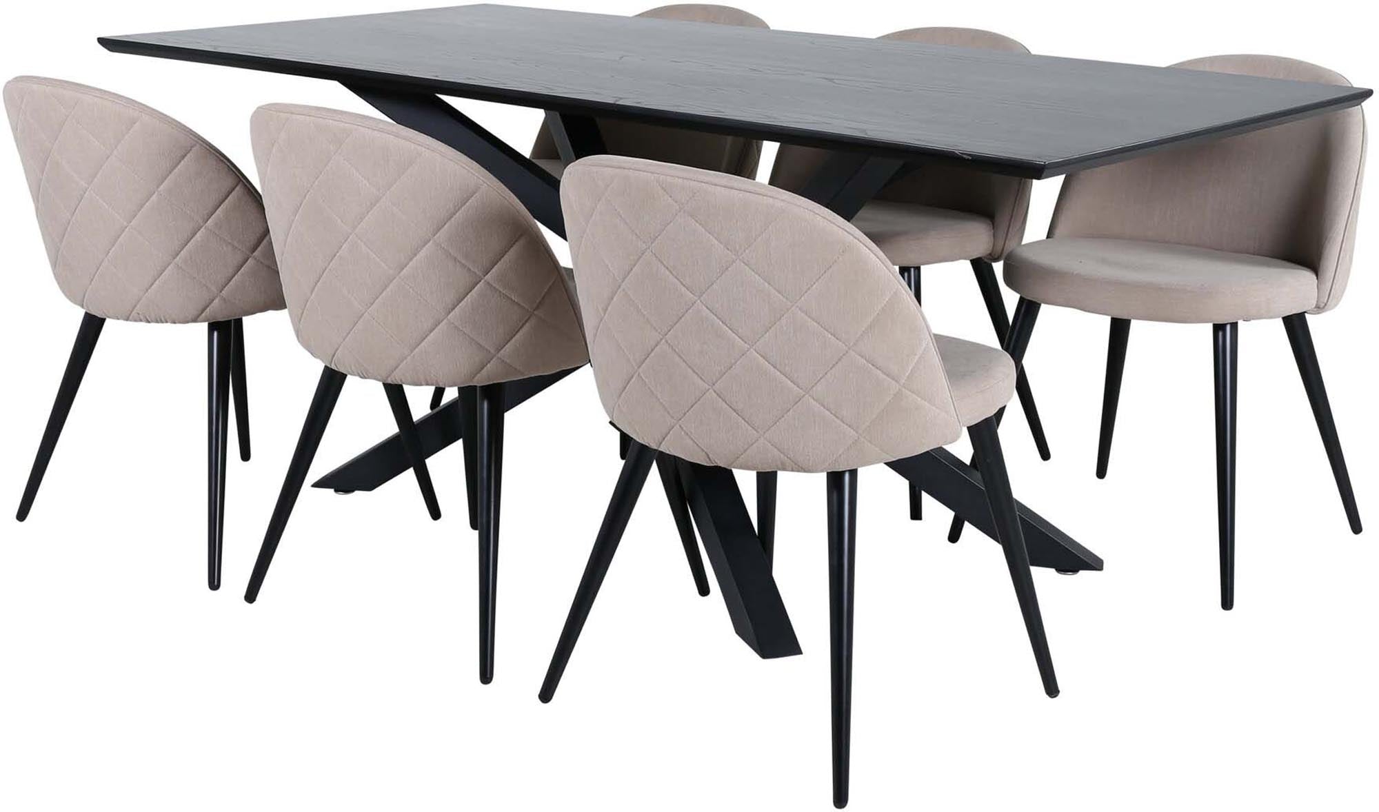 Piazza Esszimmerset + Velvet 180cm/6St. in Schwarz / dunkles Beige präsentiert im Onlineshop von KAQTU Design AG. Esszimmerset ist von Venture Home