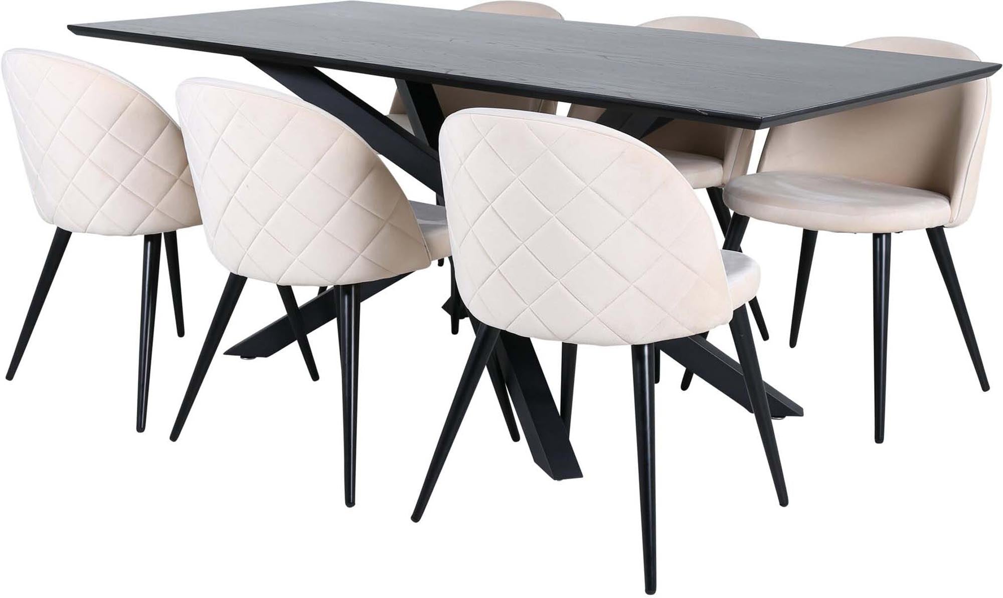 Stilvolles Piazza Esszimmerset von Venture Home: 180 cm Esstisch mit eleganten Velvet-Stühlen für einladende Dinner und gemütliche Runden.