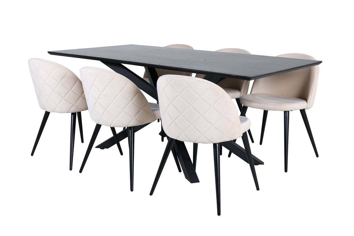 Piazza Esszimmerset + Velvet 180cm/6St. in Schwarz / helles Beige präsentiert im Onlineshop von KAQTU Design AG. Esszimmerset ist von Venture Home