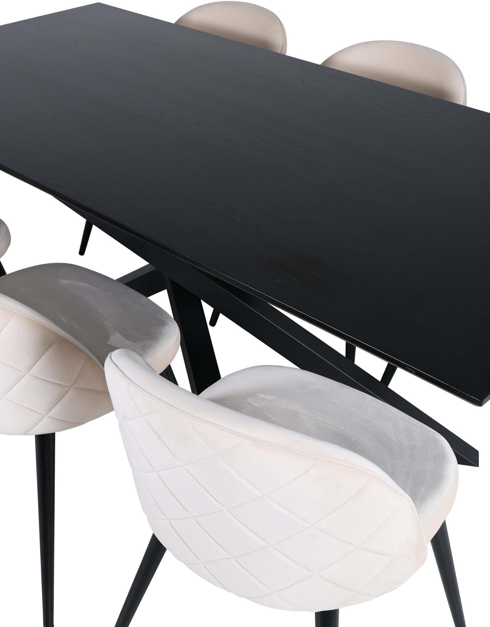 Piazza Esszimmerset + Velvet 180cm/6St. in Schwarz / helles Beige präsentiert im Onlineshop von KAQTU Design AG. Esszimmerset ist von Venture Home