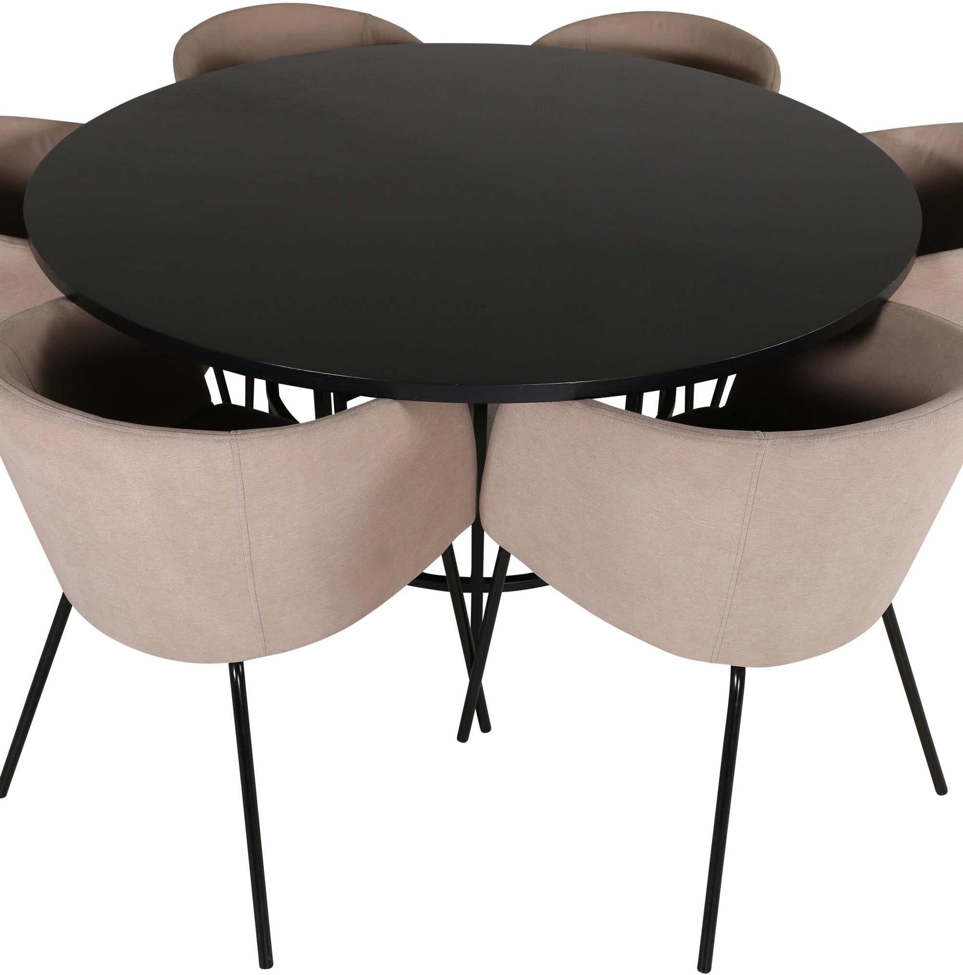 Esszimmerset Copenhagen + Berit ⌀140cm/6St. in Beige, Schwarz präsentiert im Onlineshop von KAQTU Design AG. Esszimmerset ist von Venture Home