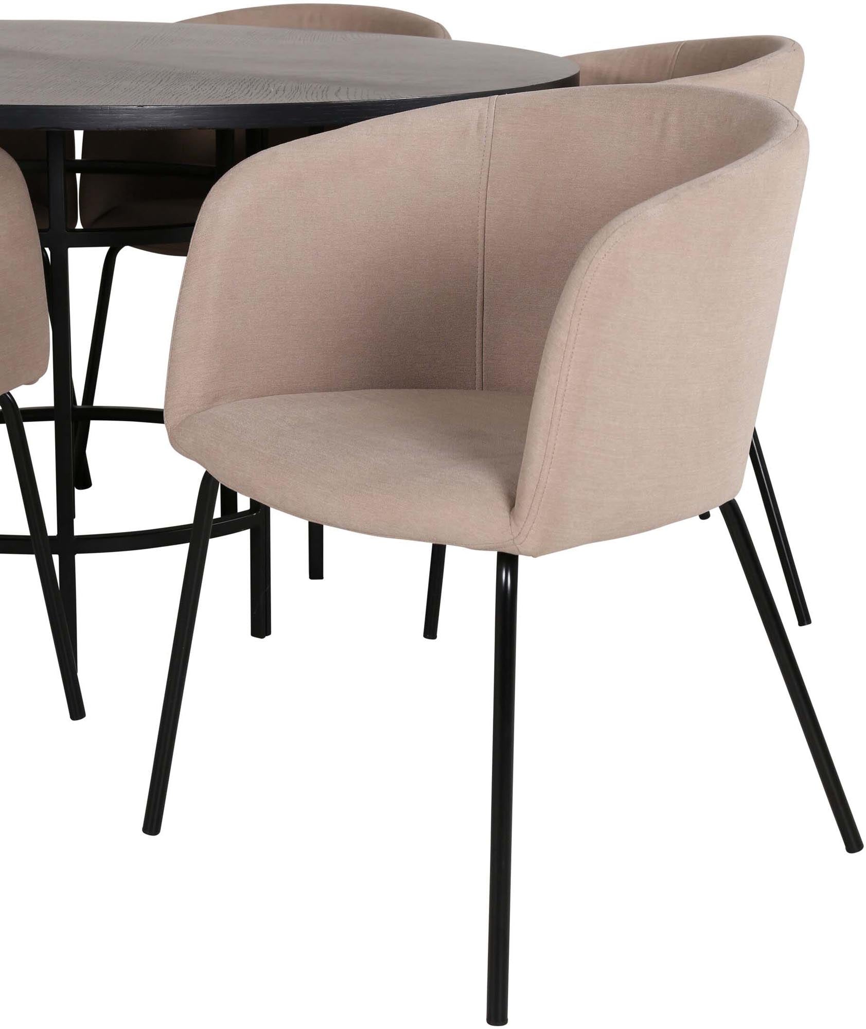 Esszimmerset Copenhagen + Berit ⌀140cm/6St. in Beige, Schwarz präsentiert im Onlineshop von KAQTU Design AG. Esszimmerset ist von Venture Home