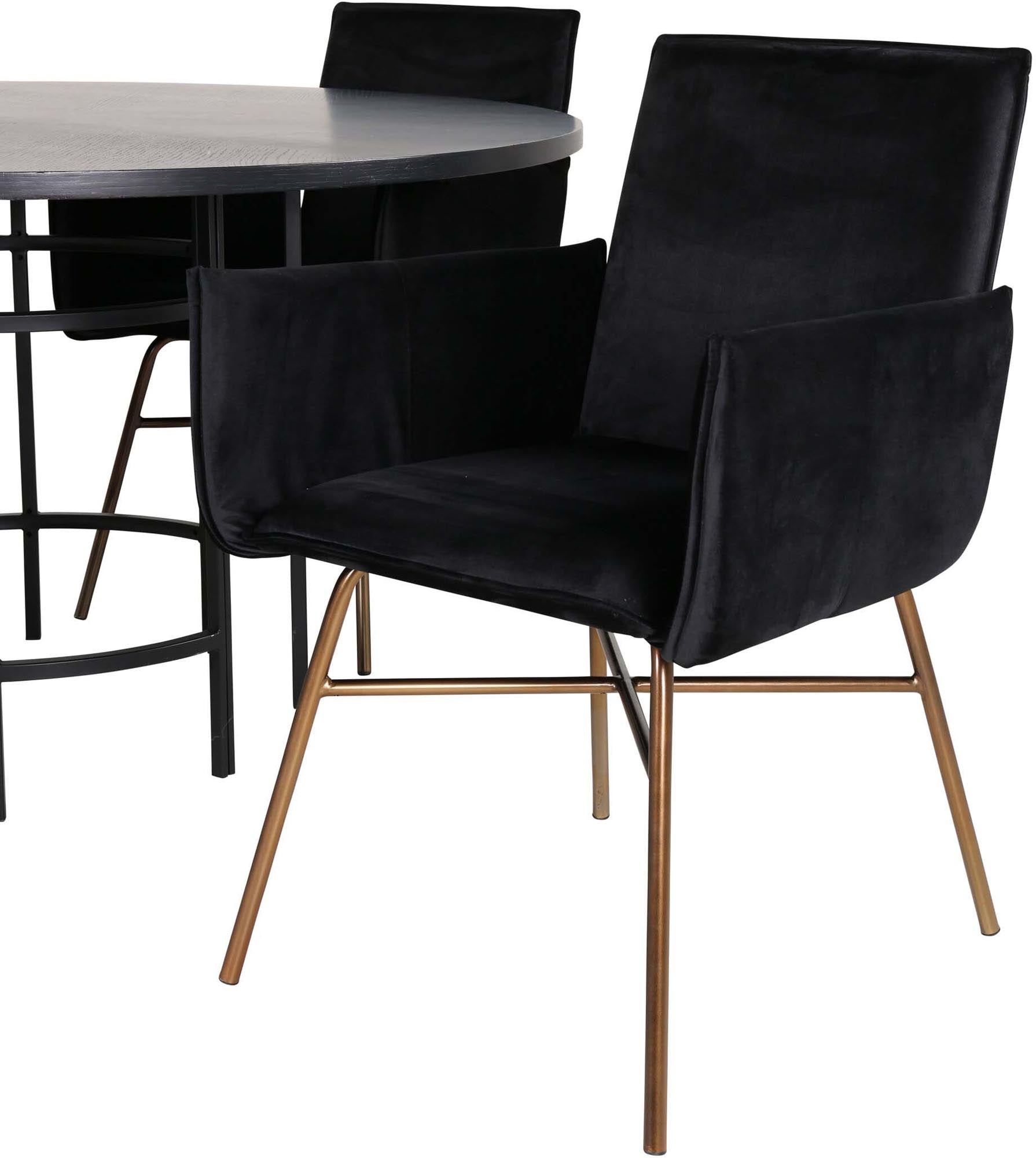 Esszimmerset Copenhagen + Petra ⌀140cm/4St. in Schwarz, Kupfer präsentiert im Onlineshop von KAQTU Design AG. Esszimmerset ist von Venture Home