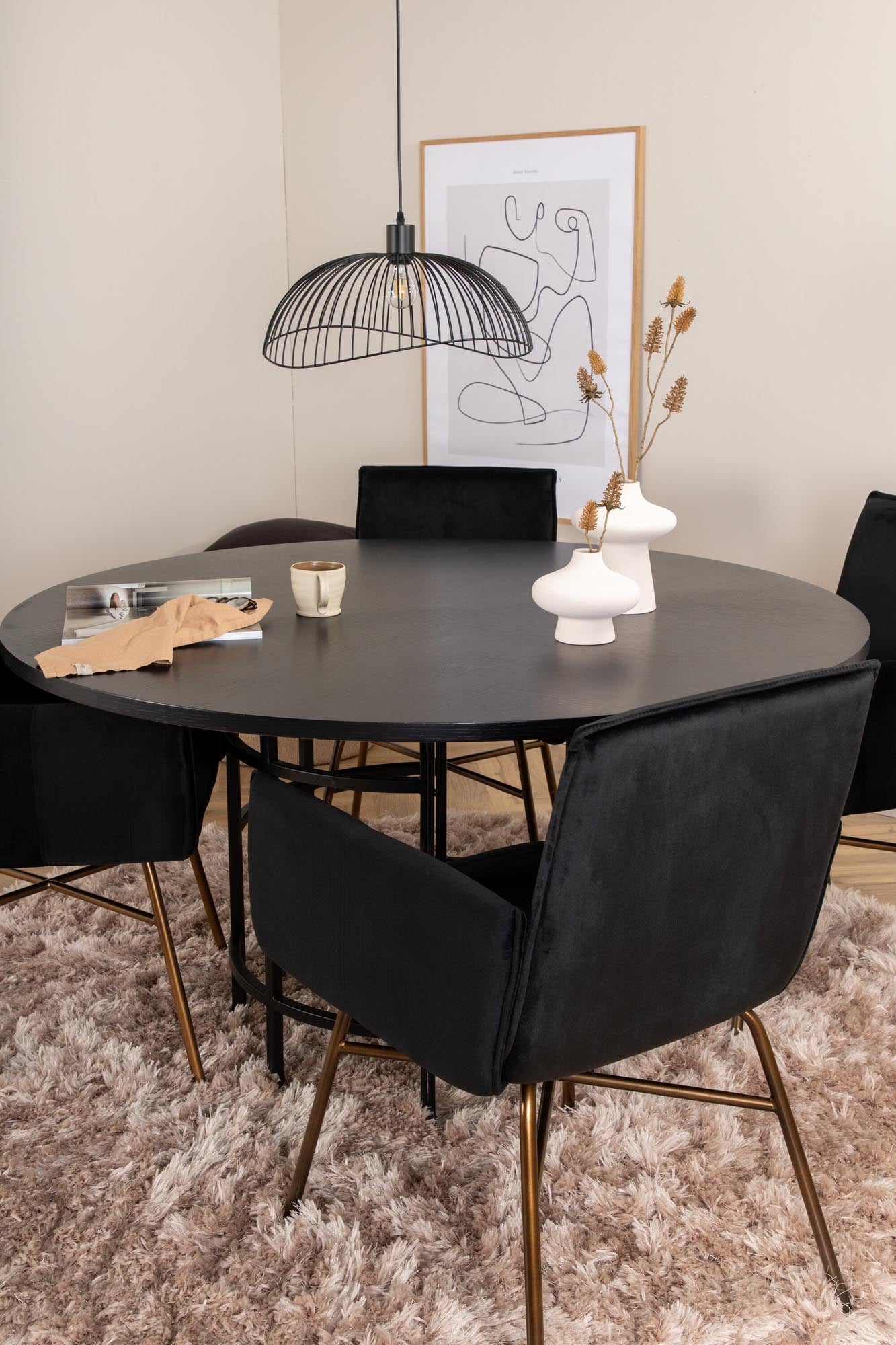 Esszimmerset Copenhagen + Petra ⌀140cm/4St. in Schwarz, Kupfer präsentiert im Onlineshop von KAQTU Design AG. Esszimmerset ist von Venture Home