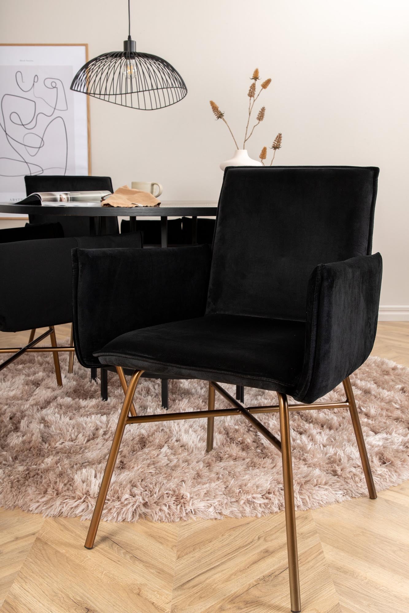 Esszimmerset Copenhagen + Petra ⌀140cm/4St. in Schwarz, Kupfer präsentiert im Onlineshop von KAQTU Design AG. Esszimmerset ist von Venture Home