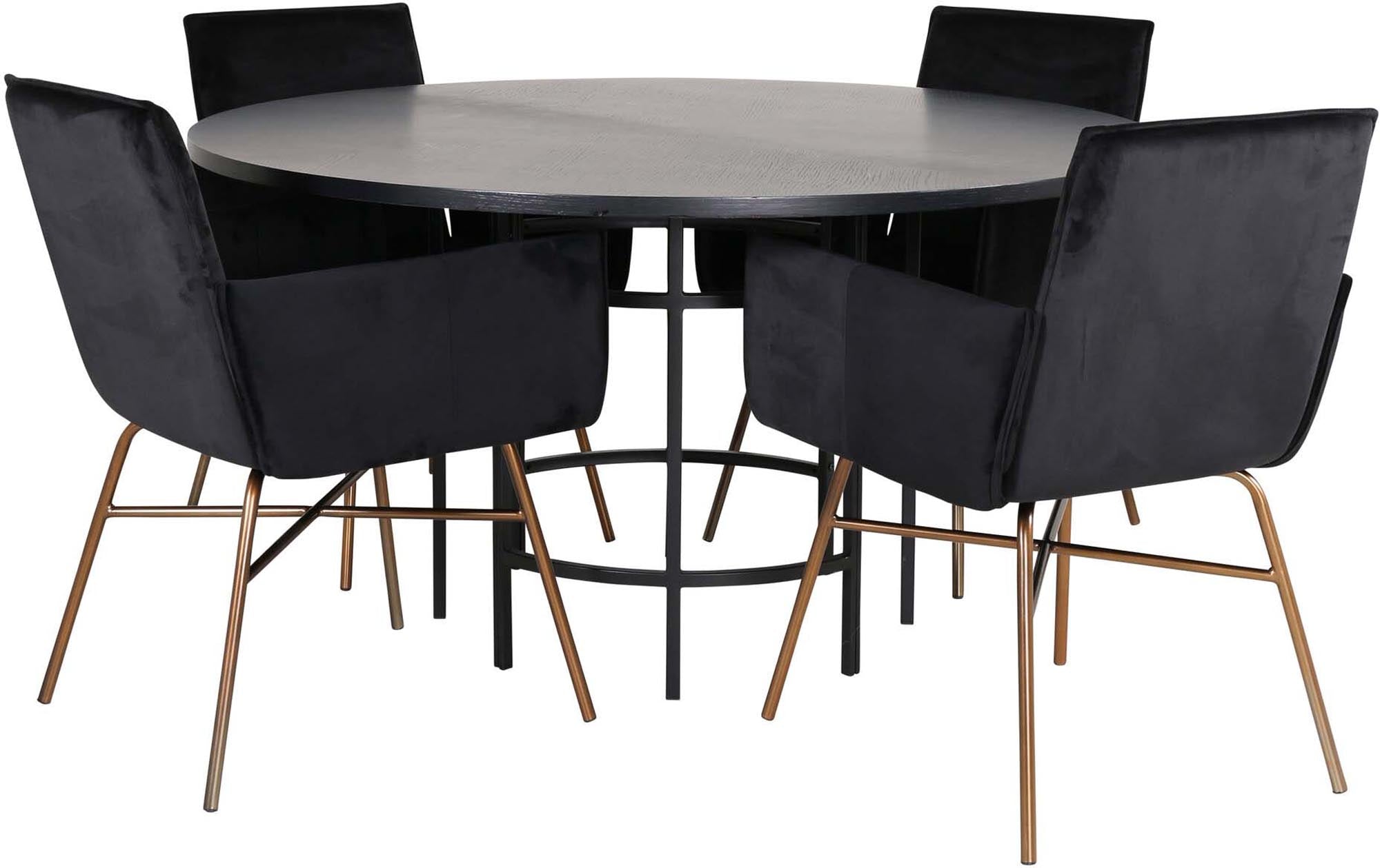 Esszimmerset Copenhagen + Petra ⌀140cm/4St. in Schwarz, Kupfer präsentiert im Onlineshop von KAQTU Design AG. Esszimmerset ist von Venture Home