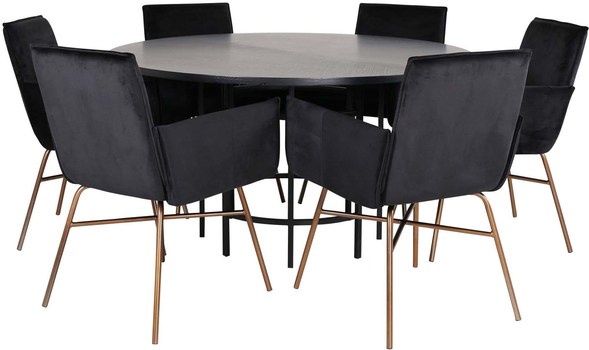 Esszimmerset Copenhagen + Petra ⌀140cm/6St. in Schwarz, Kupfer präsentiert im Onlineshop von KAQTU Design AG. Esszimmerset ist von Venture Home