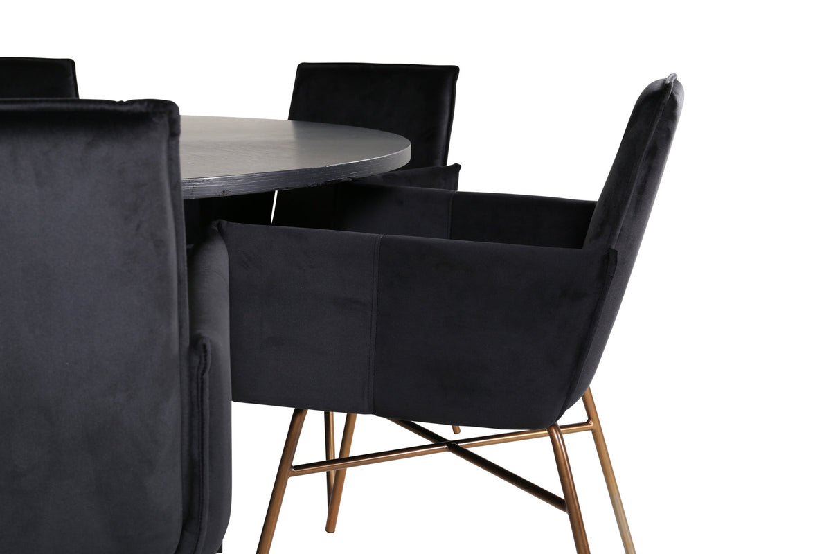 Esszimmerset Copenhagen + Petra ⌀140cm/6St. in Schwarz, Kupfer präsentiert im Onlineshop von KAQTU Design AG. Esszimmerset ist von Venture Home
