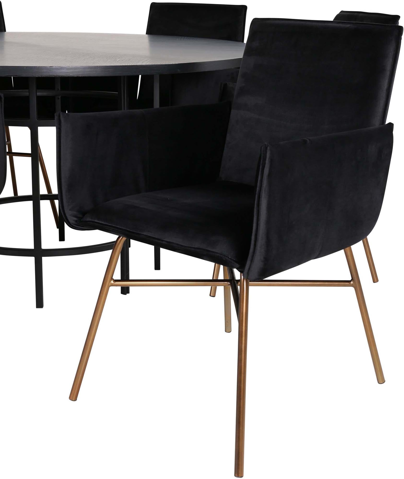 Esszimmerset Copenhagen + Petra ⌀140cm/6St. in Schwarz, Kupfer präsentiert im Onlineshop von KAQTU Design AG. Esszimmerset ist von Venture Home