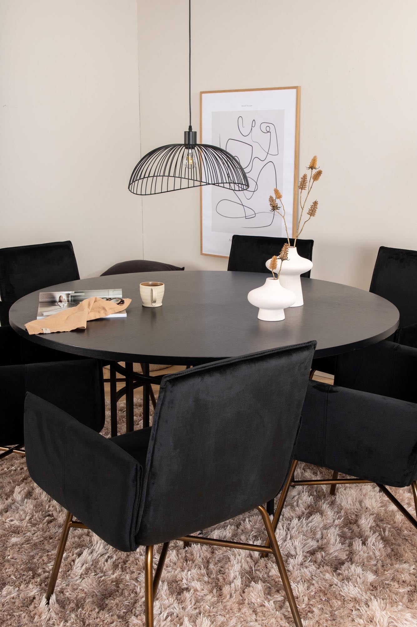 Esszimmerset Copenhagen + Petra ⌀140cm/6St. in Schwarz, Kupfer präsentiert im Onlineshop von KAQTU Design AG. Esszimmerset ist von Venture Home